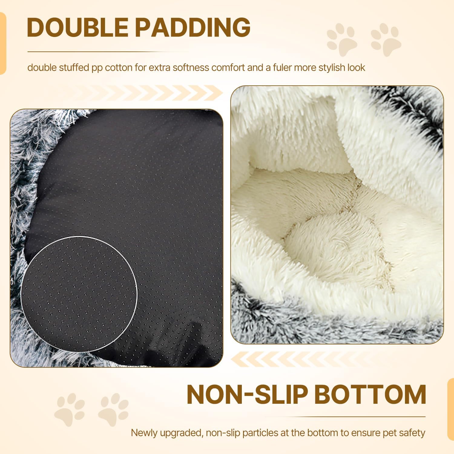 Detalle de YIGAARUI Calming Dog Bed (Large, 50cm inner cave) – fluffy plush cave bed for pets under 10kg
