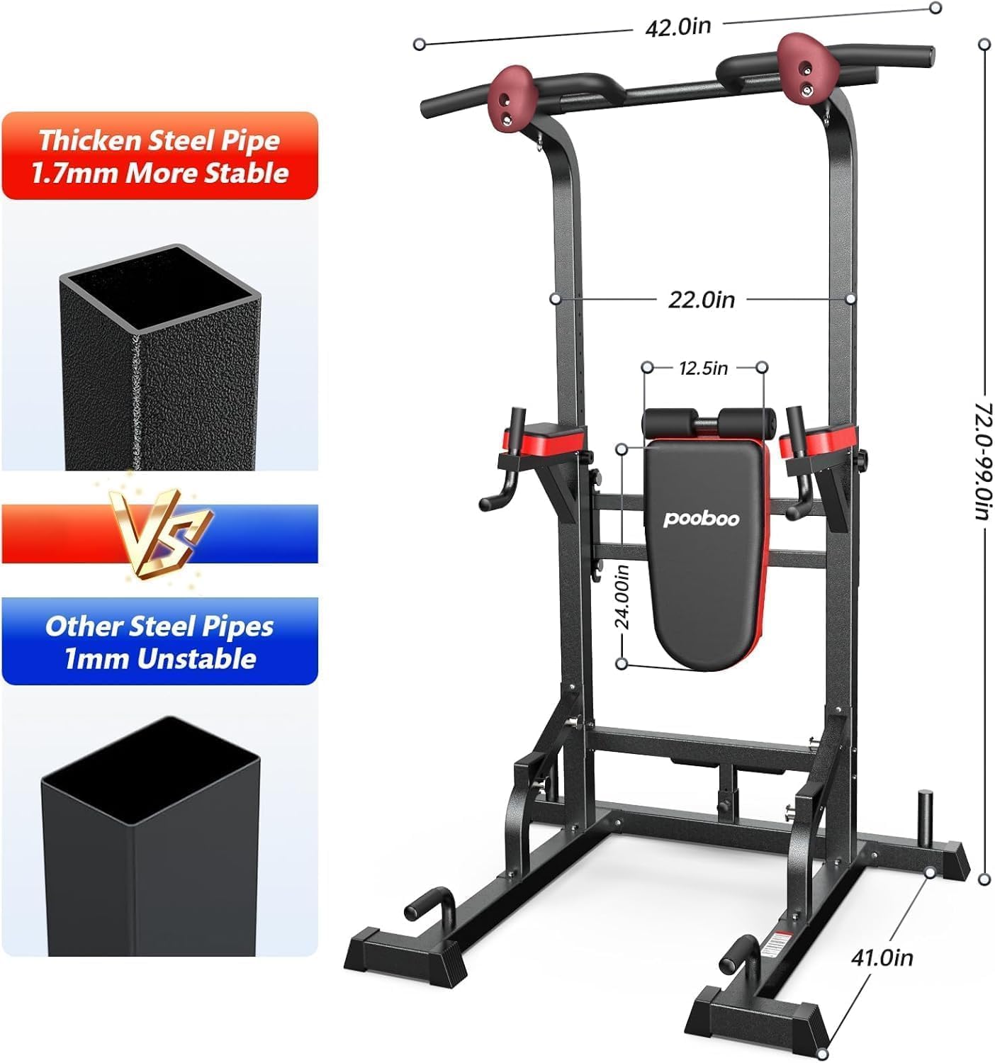 Detalle de pooboo Power Tower Dip Station with 11 Height Settings and Folding Bench