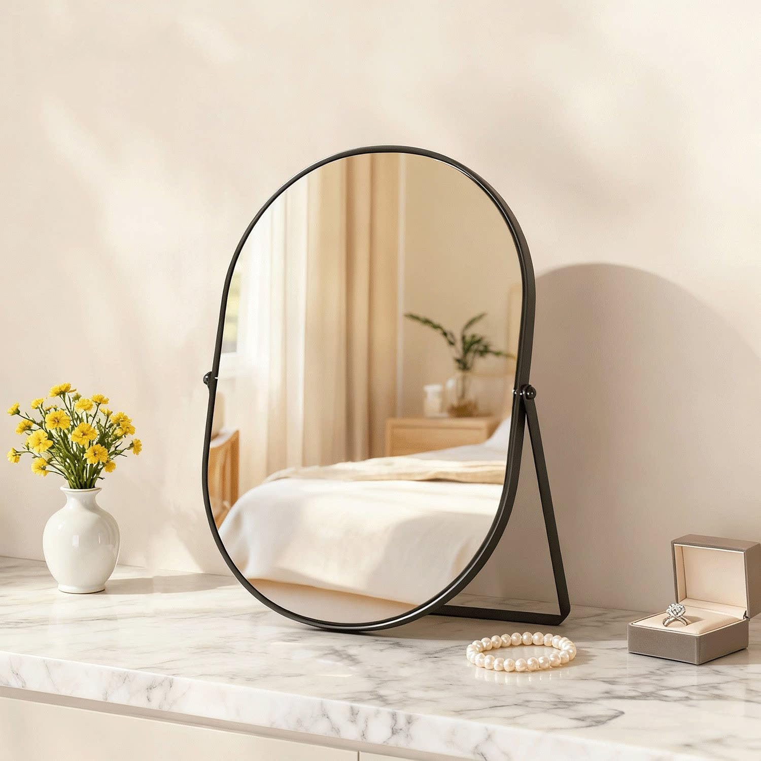 Thumbnail 5 de Hosoncovy Free Standing Desktop Mirror with Stand (Large Oval, Black)