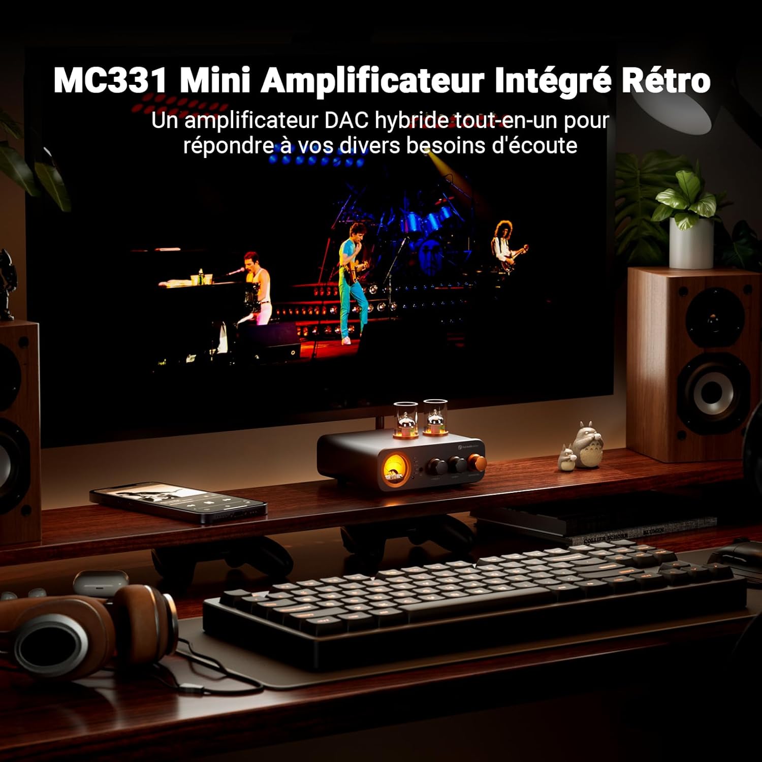 Detalle de Fosi Audio MC331 : amplificateur à tubes HiFi avec DAC, VU-mètre et Bluetooth