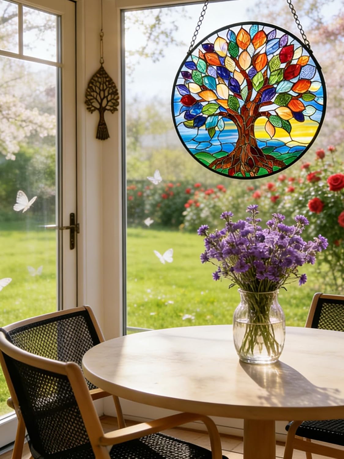 Detalle 2 de Meyocky Tree of Life Stained Glass Suncatcher, 7.8-Inch Round Window Hanging