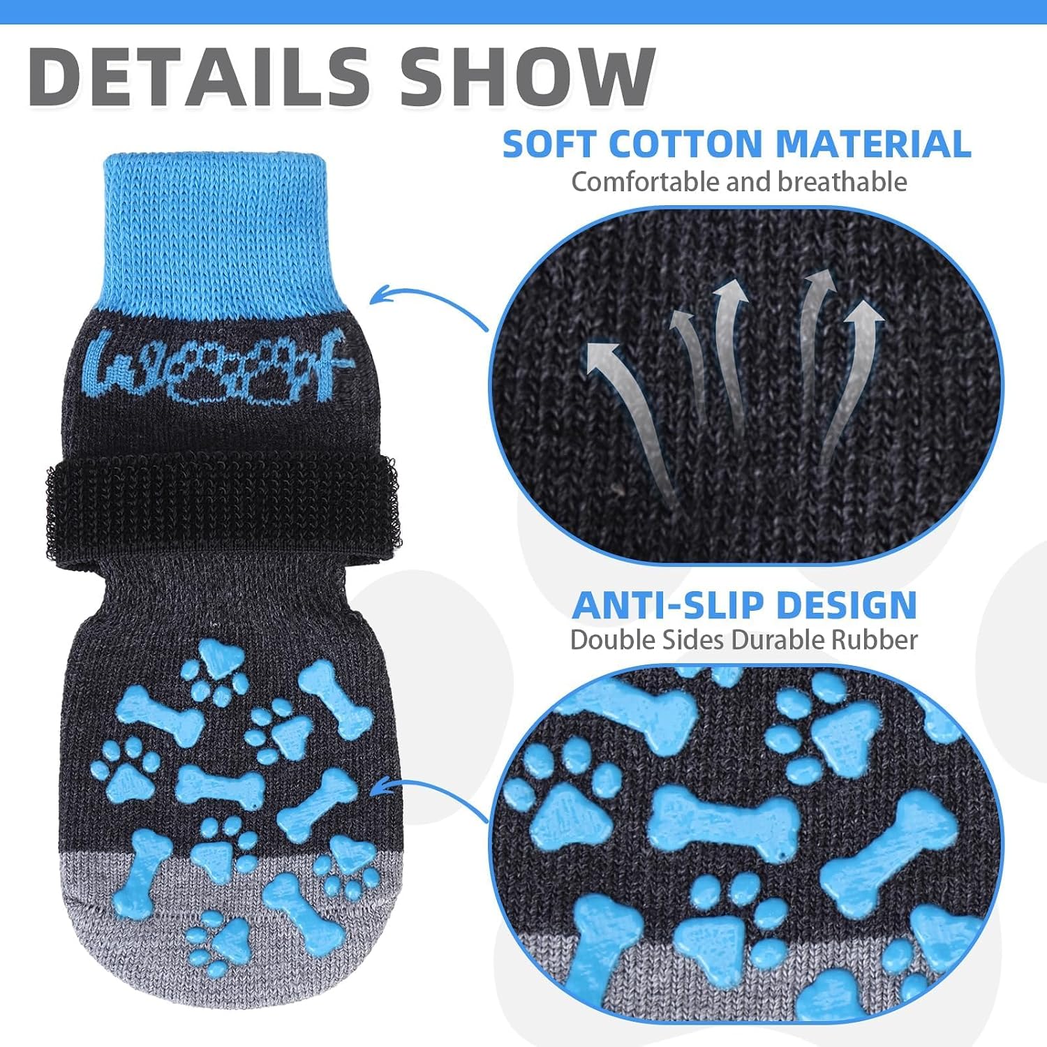Detalle de KOOLTAIL BJSJ105_BM Dog Socks, Medium Blue, Double-Sided Non-Slip Grip