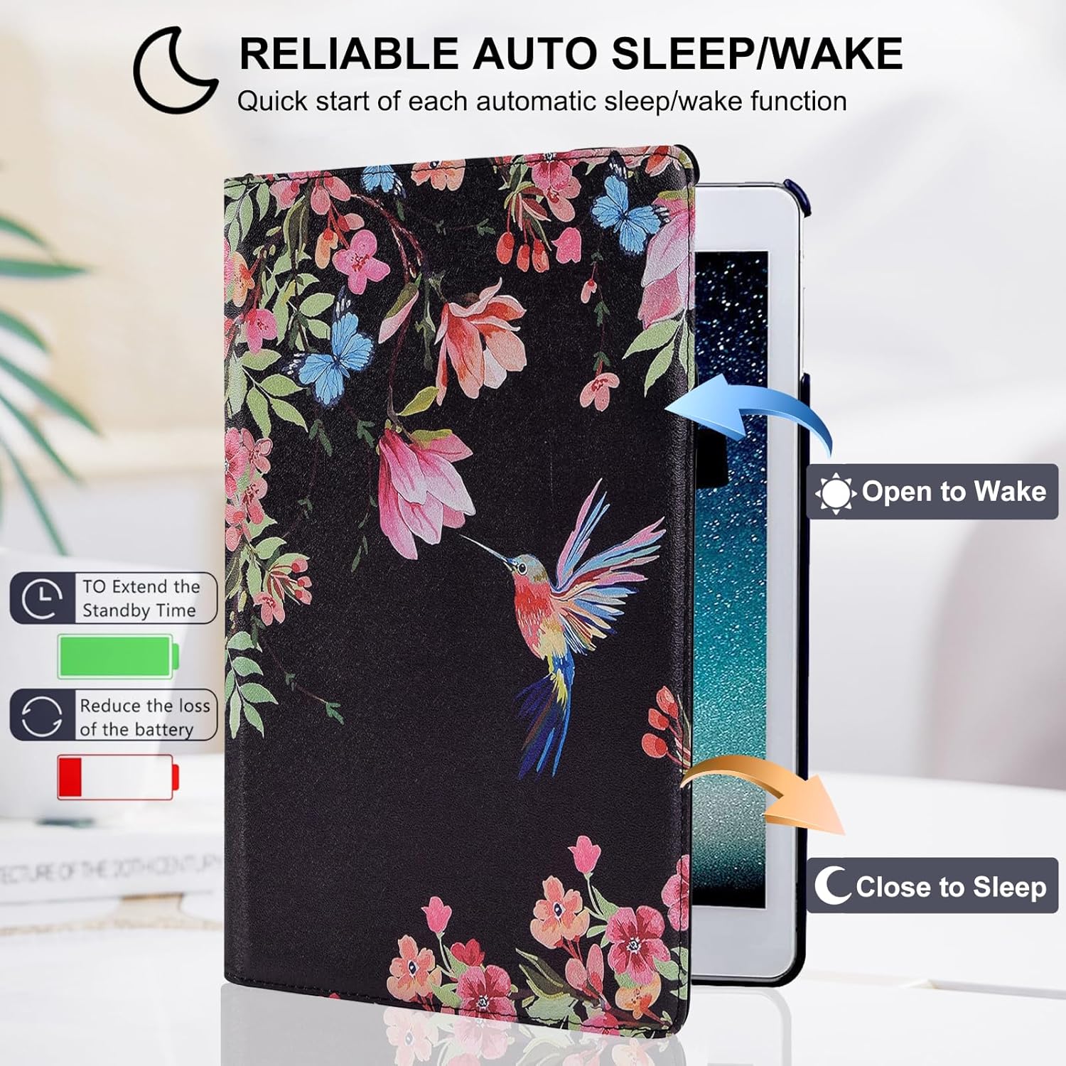 Thumbnail 2 de Ceysin 360° Rotating Case for iPad 9th/8th/7th Gen 10.2" with Auto Wake Sleep (Black Hummingbird)