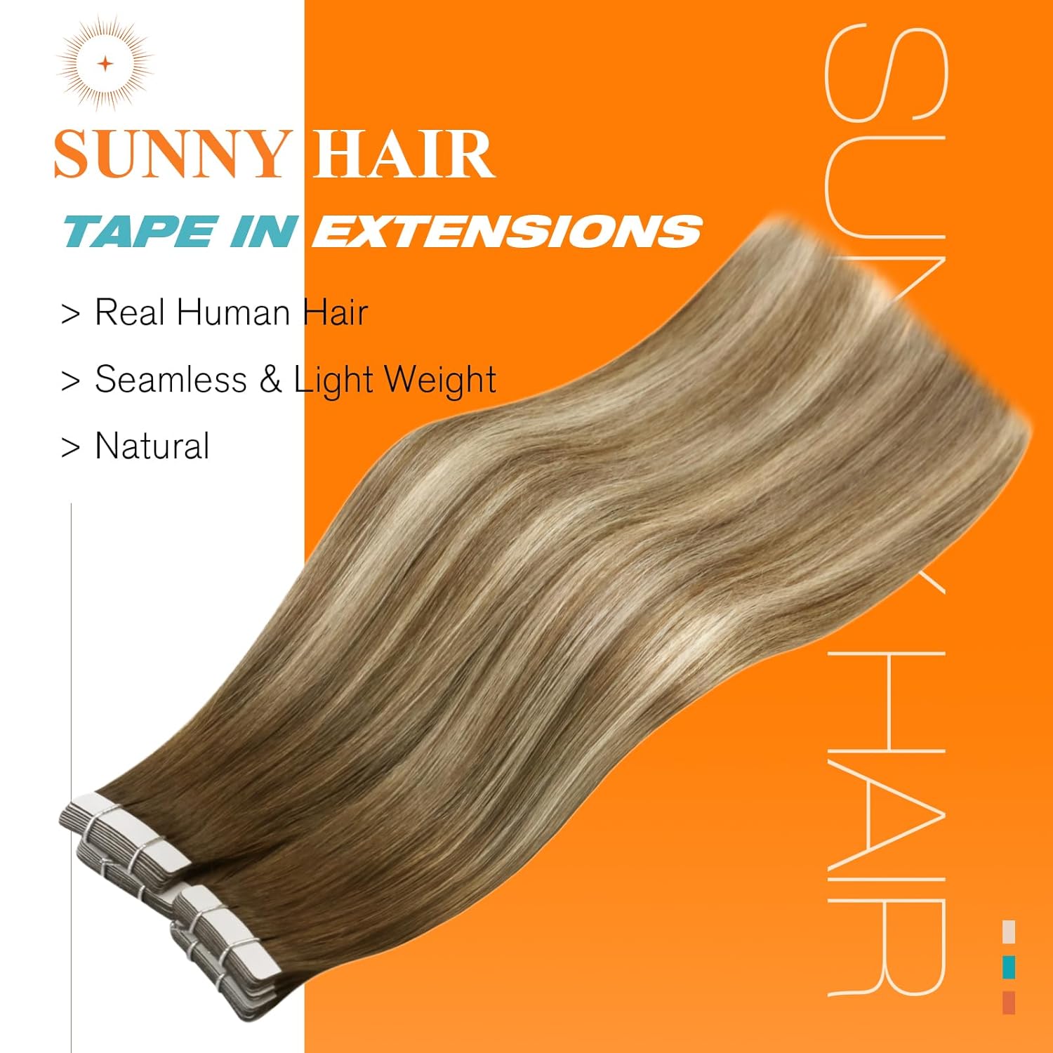 Thumbnail 1 de Sunny Hair Tape-In Hair Extensions (20 inch) — Remy Human Hair Brown Balayage Blonde, 50g, 20 Pieces