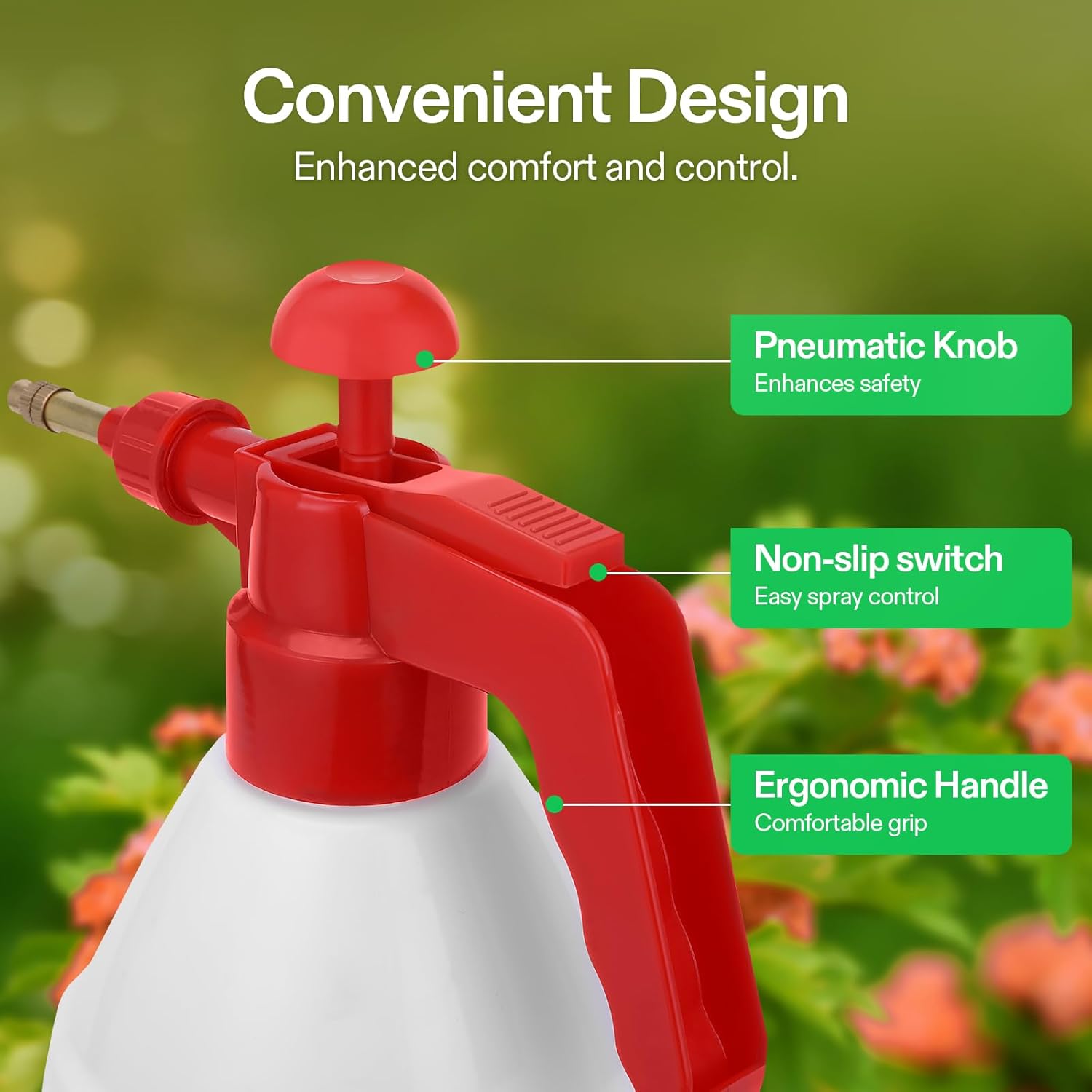 Detalle 2 de VIVOSON Pulvérisateur à pression de jardin 1,5 L rouge avec buse en laiton réglable