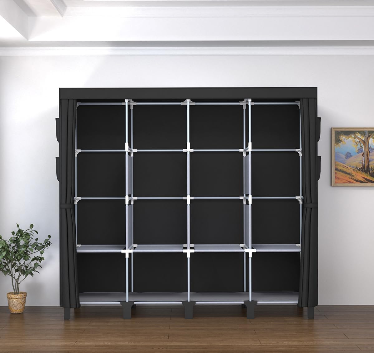 Thumbnail 3 de oumylovelsc DJ-175 Portable Wardrobe with Cloth Cover and Side Pockets, Black