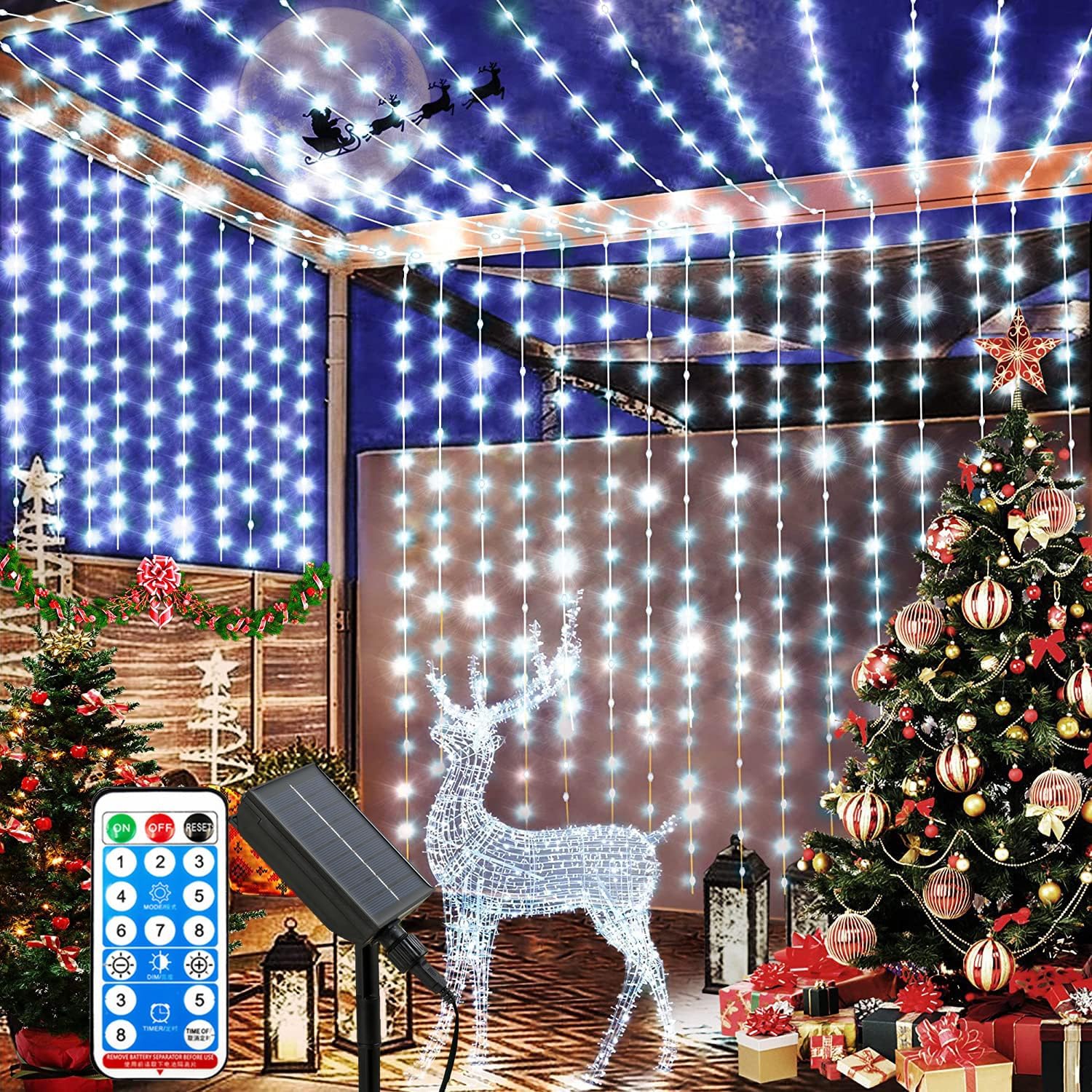 Detalle de Redefun Catena luminosa solare 300 LED 3x3 m