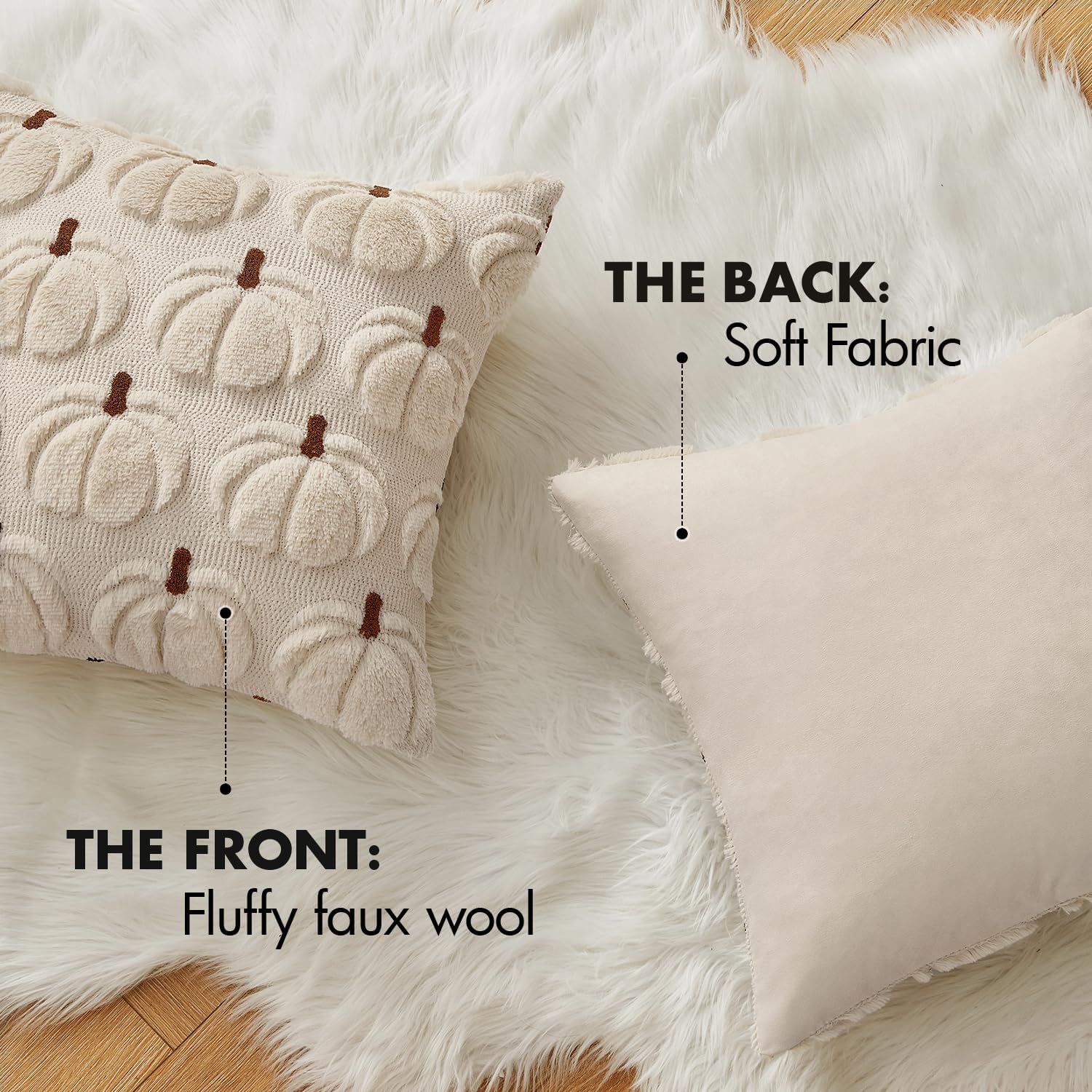 Detalle 2 de MIULEE Fall Pumpkin Pillow Covers, 16 x 16, Set of 2, 3D Embroidery