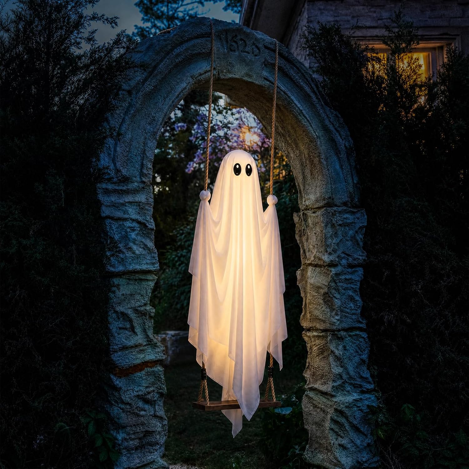 Detalle de Fopxuni Fopxuni-HAL-LSWG-001 5FT Swinging Ghost Decor with Warm White Lights