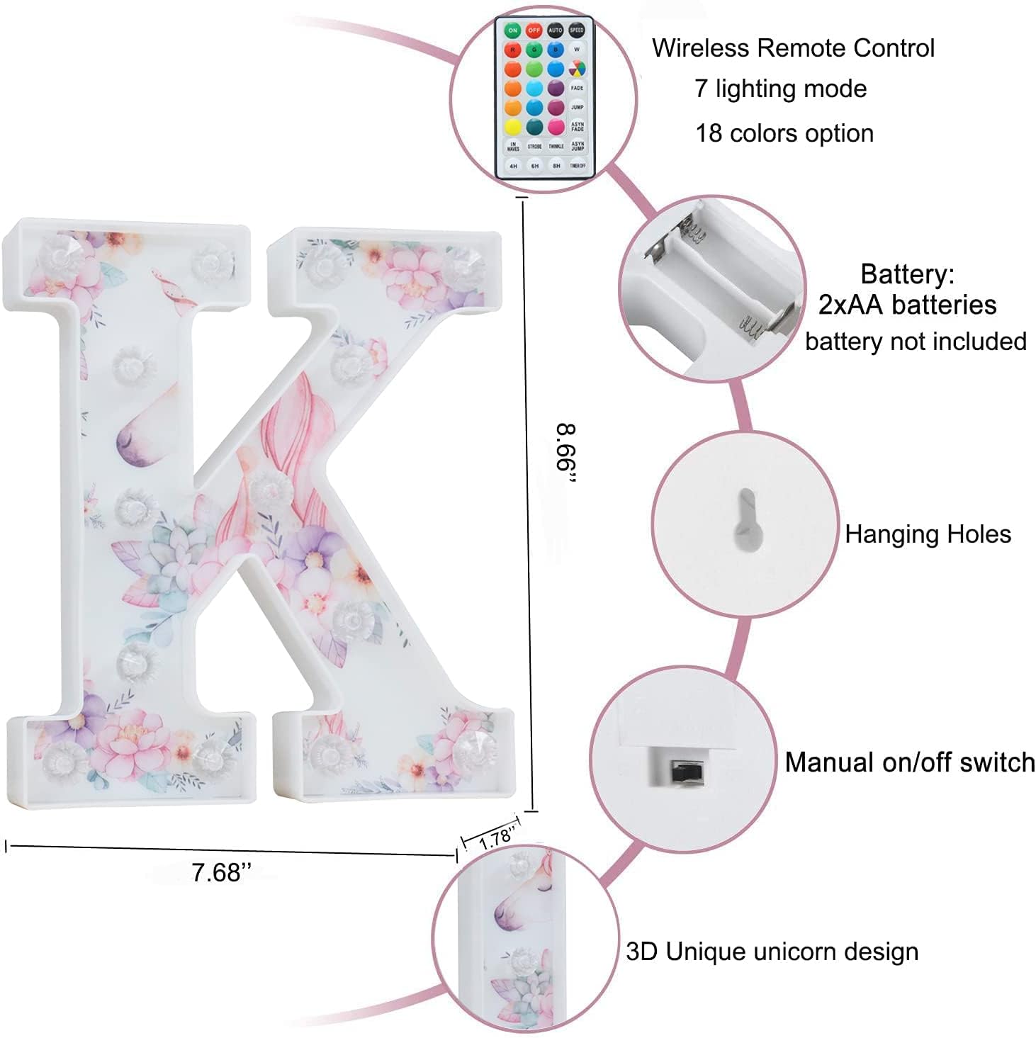 Thumbnail 2 de Unicorn Light Up Letters LED marquee sign with diamond design, 18 colour modes and remote