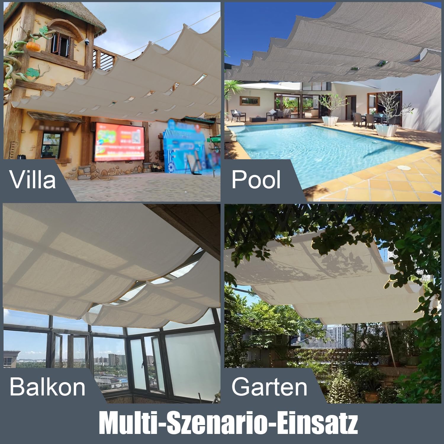 Detalle de Einziehbares Wellen-Sonnenschutzdach 0,9 × 3,5 m Grau – verstellbar, wetterfest und individuell gestaltbar