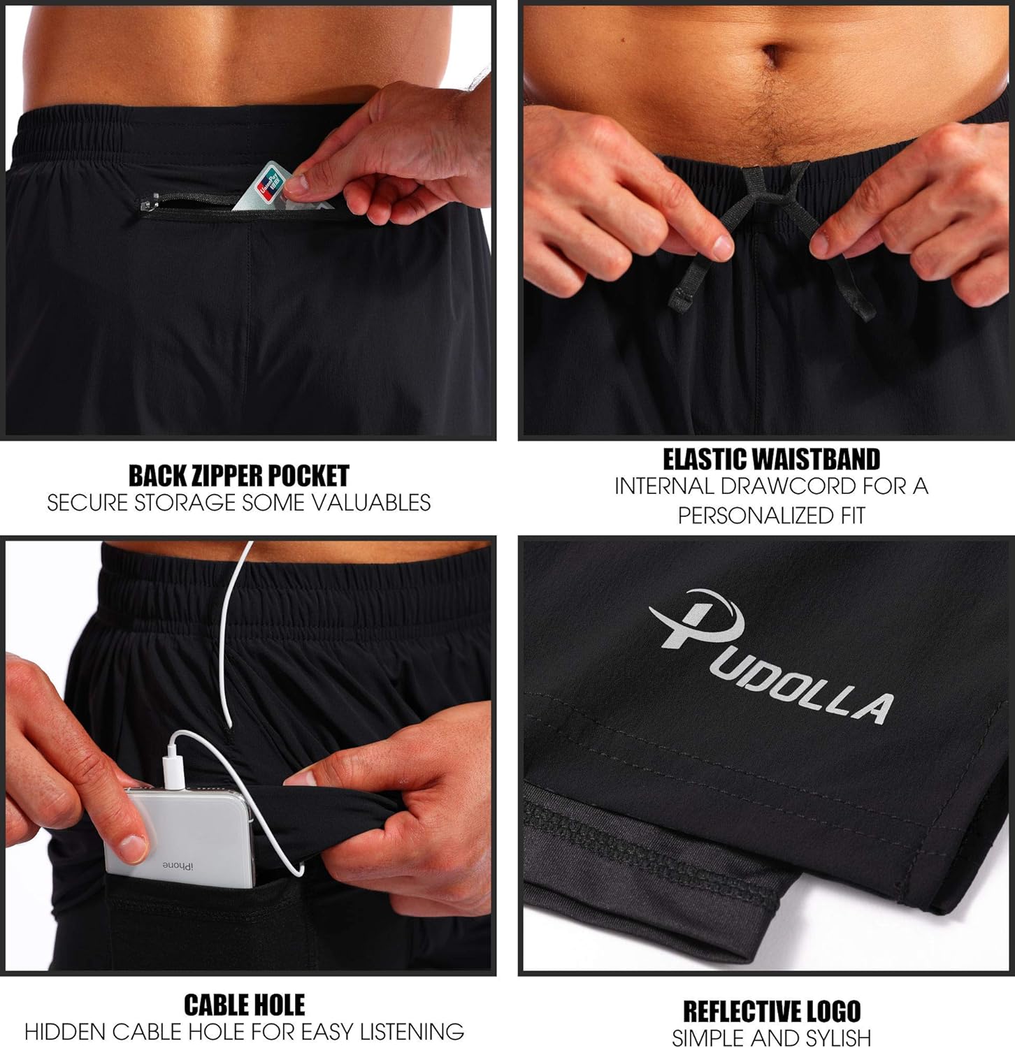 Thumbnail 5 de Pudolla Men’s 2 in 1 Running Shorts 5" with Quick-Dry Fabric and Phone Pockets
