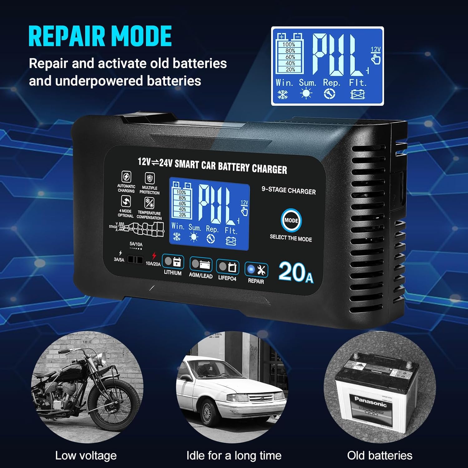 Thumbnail 5 de YHCHKJ 20Amp Smart Car Battery Charger (12/24V) for Lead-Acid, Lithium, and LiFePO4