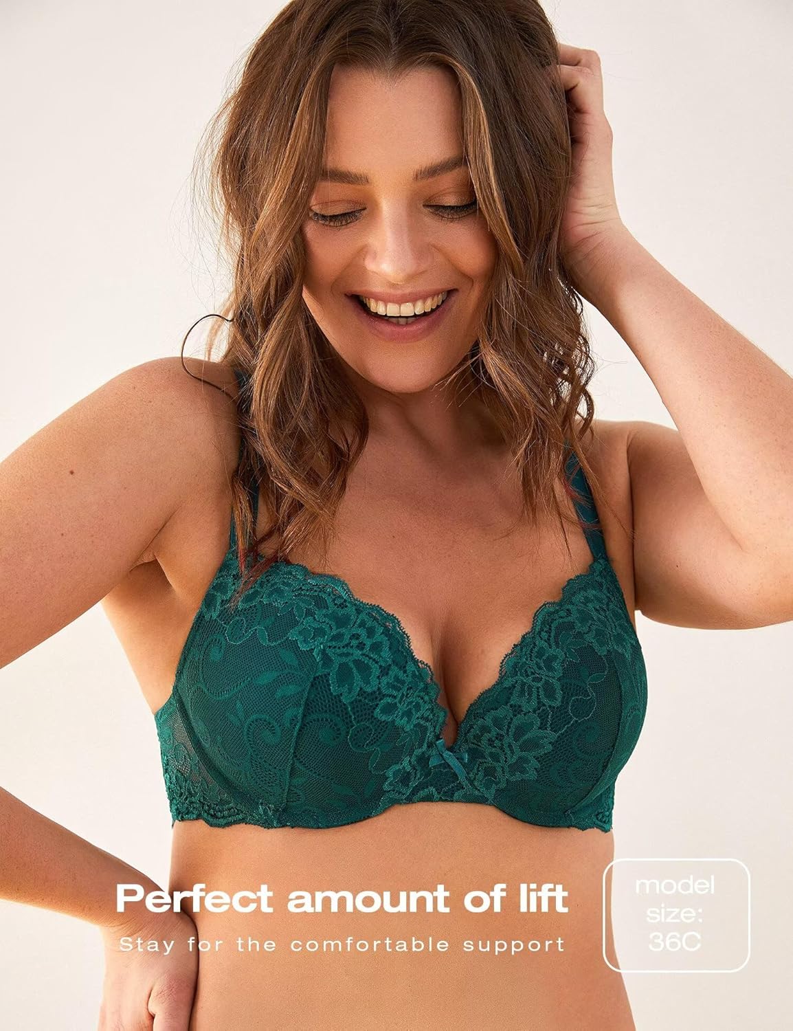 Thumbnail 4 de Deyllo Women’s Push Up Lace Bra Comfort Padded Underwire Bra Lift Up Add One Cup
