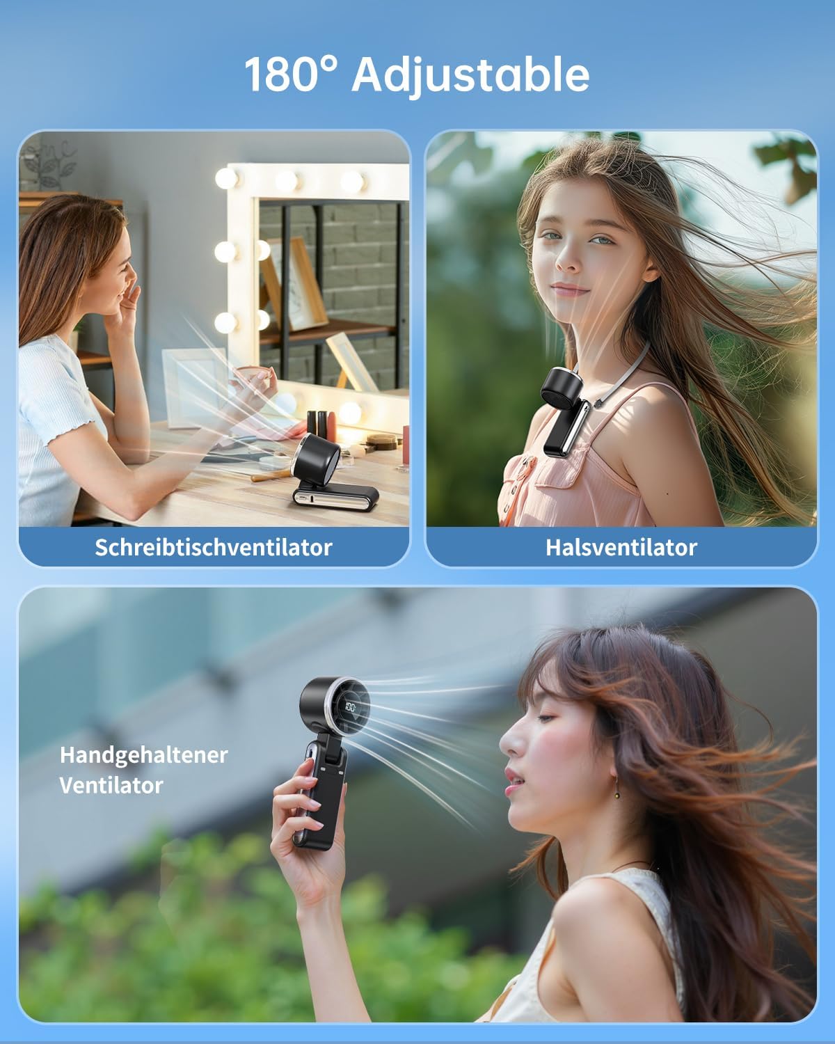 Thumbnail 1 de SWEETFULL Tragbarer Mini Handventilator – 3-in-1, 9 m/s, 5 Stufen, USB-C, bis zu 12 Stunden Akku (Schwarz)