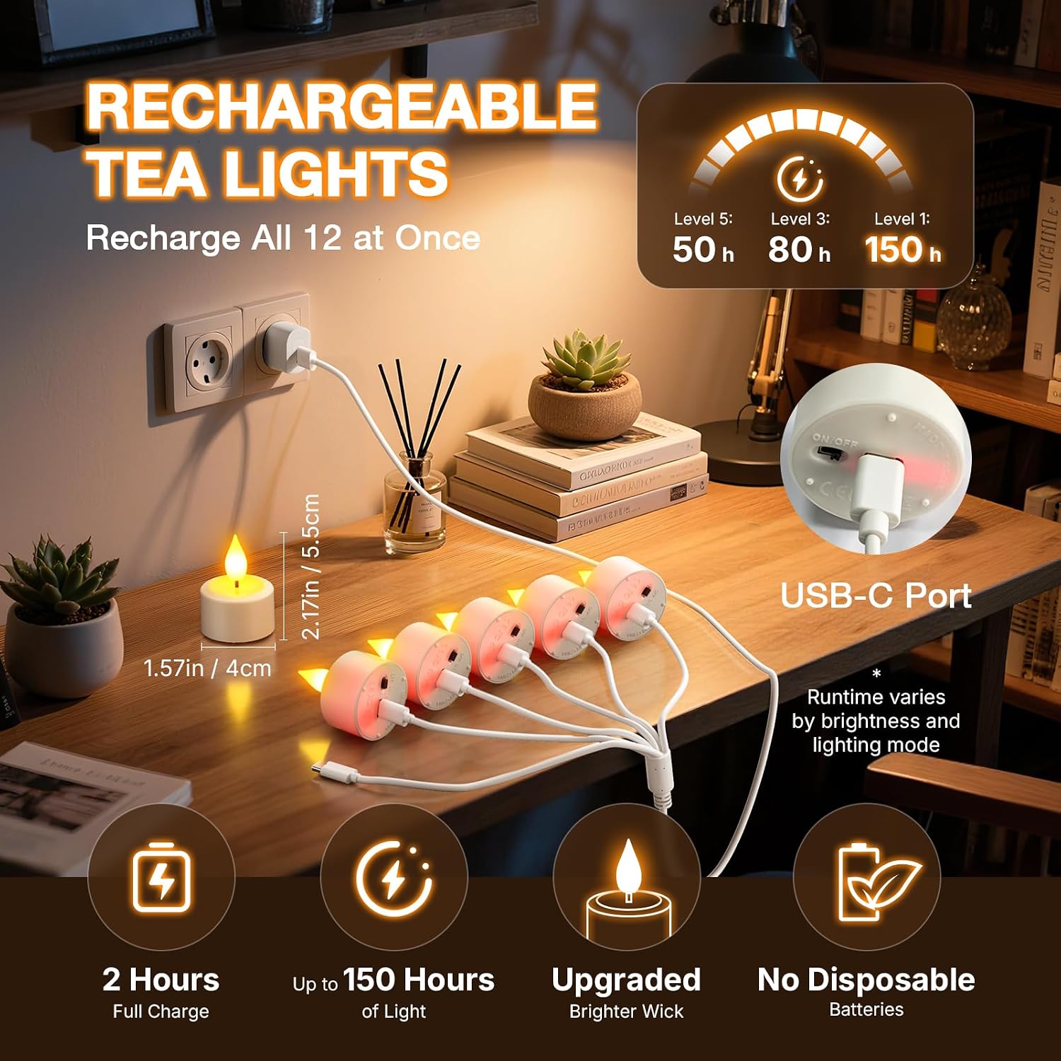 Detalle 2 de SoulBay LED-Teelichter Wiederaufladbar 6er Set mit Fernbedienung & Timer