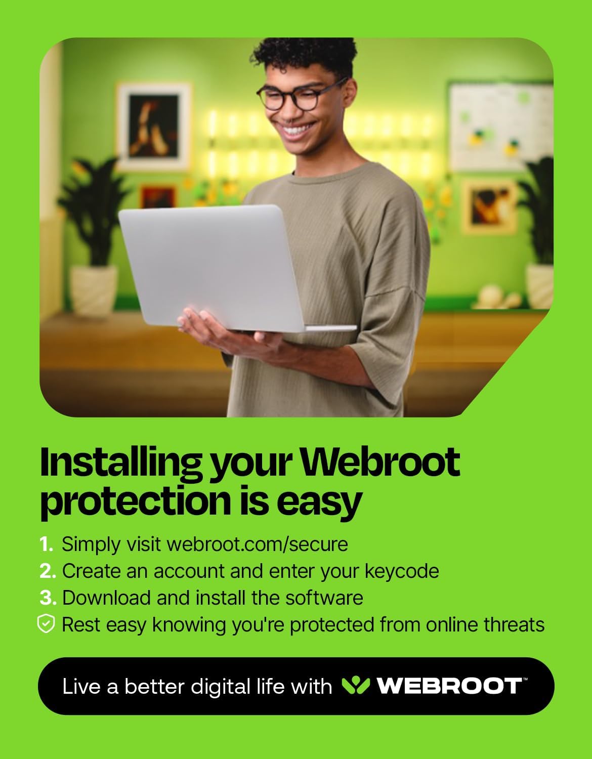 Detalle de Webroot Antivirus Software 2026 for 3 Devices — 1 Year Download for PC/Mac by Webroot