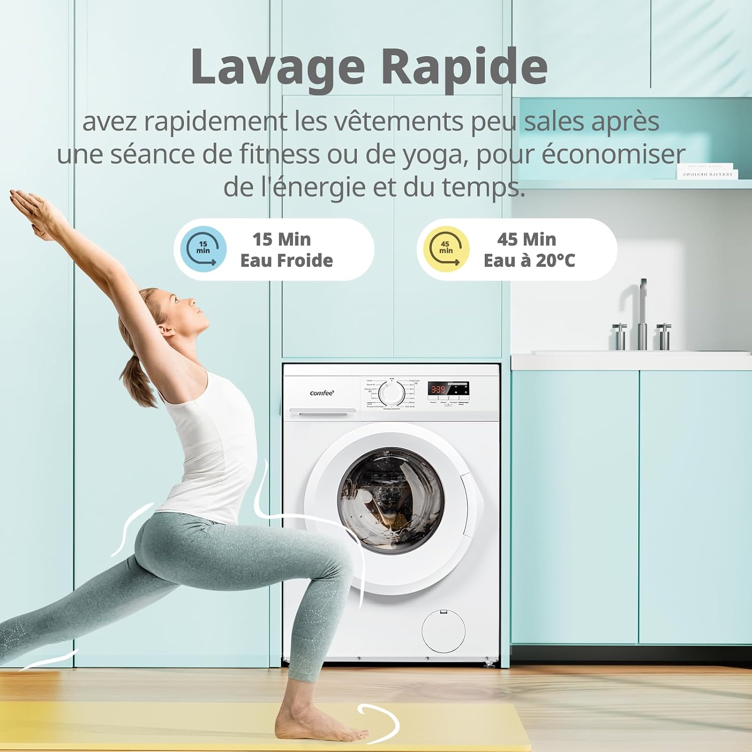 Detalle de COMFEE Lave-linge 9kg CFE12EW90/W-FR – BLDC 1400RPM, vapeur, 50 cm