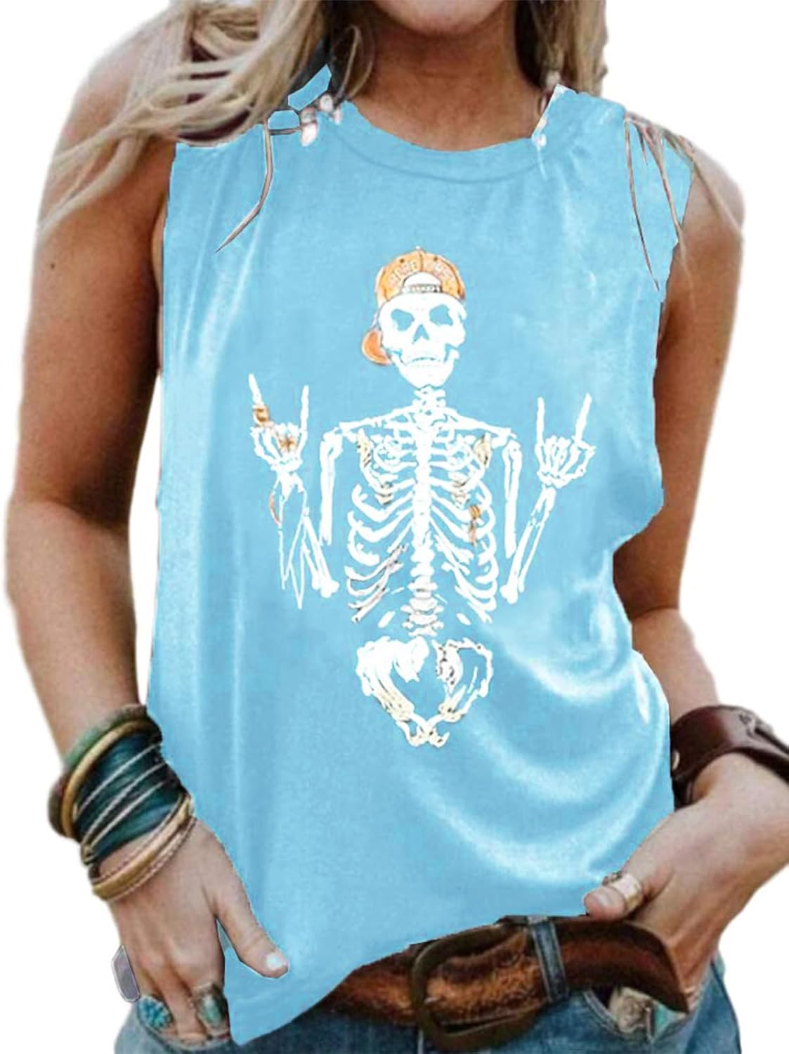 Detalle 2 de Cicy Bell Damen Tank Top Schädel Grafik – Lockeres Ärmelloses Rundhals-Top für den Sommer