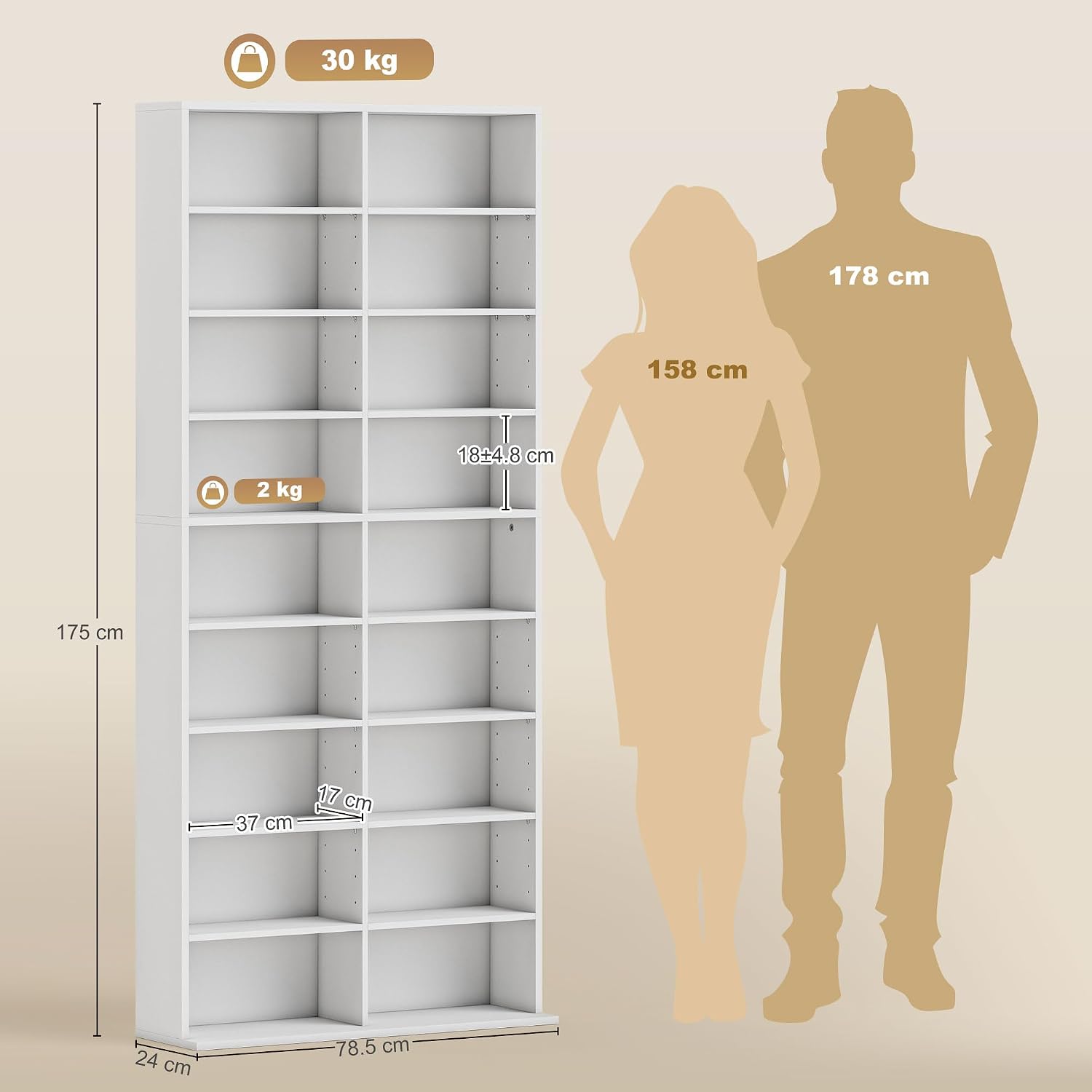Thumbnail 6 de HOMCOM 836-599V00WT Media Storage Unit, 640 CDs/360 DVDs, 14 Adjustable Shelves