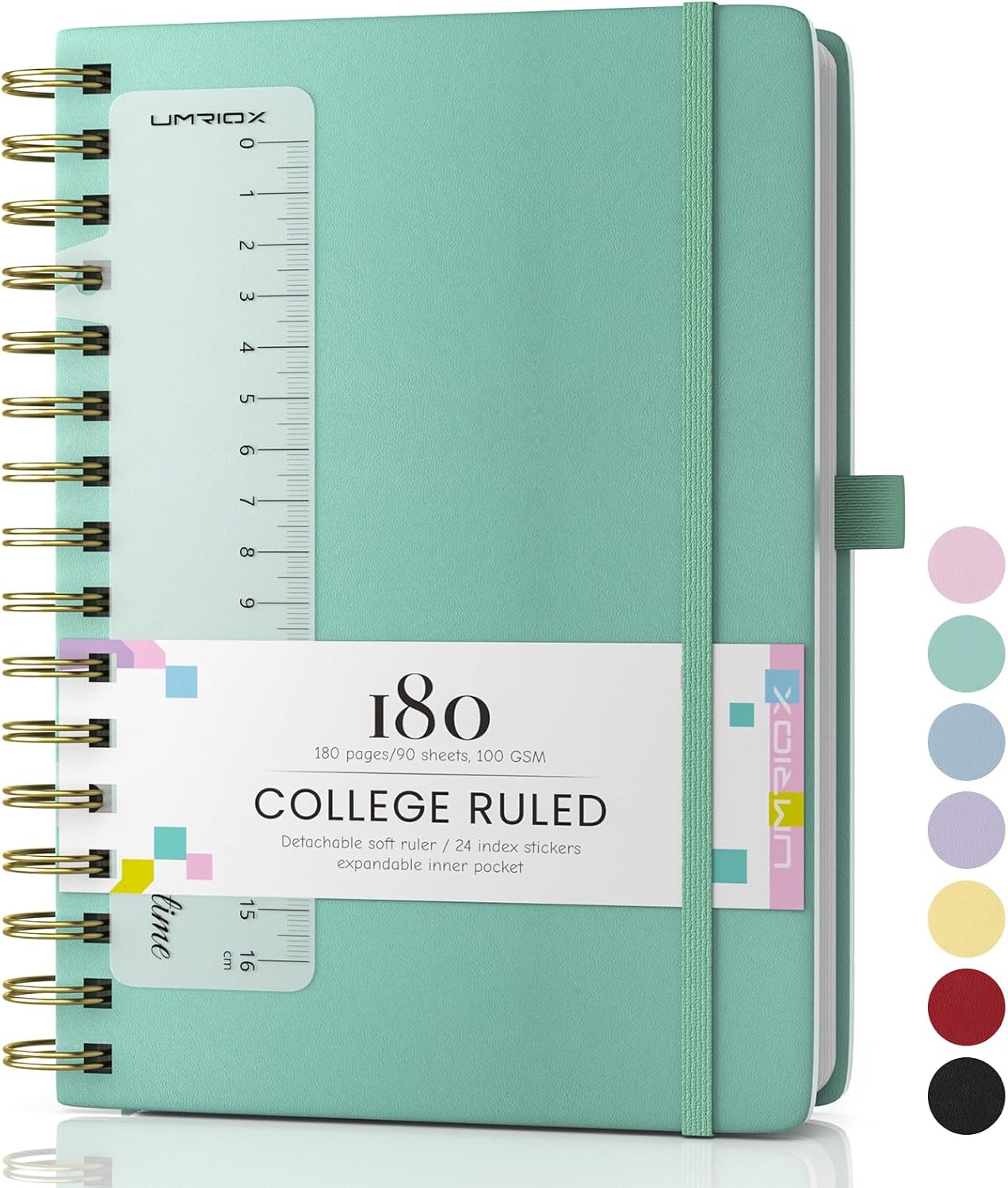 Detalle de Umriox wirebound spiral notebook, A5 (14.5 x 21.4cm), 180 pages, 100gsm lined paper, PU hardcover – Green