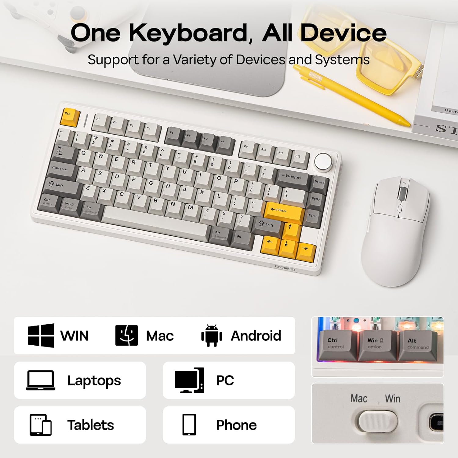 Detalle 2 de EPOMAKER TH80 V2 75% Wireless Mechanical Keyboard (Creamy White)