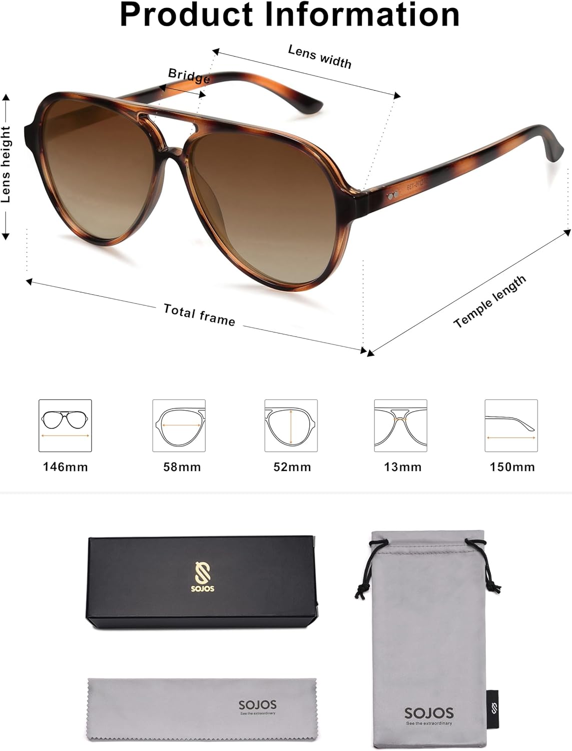 Detalle 1 de SOJOS Polarized Aviator Sunglasses SJ2201