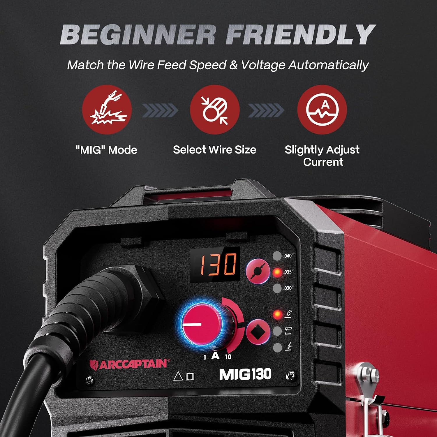 Detalle 2 de ARCCAPTAIN MIG130 130A 3-in-1 Welder, 110V with Synergic Control