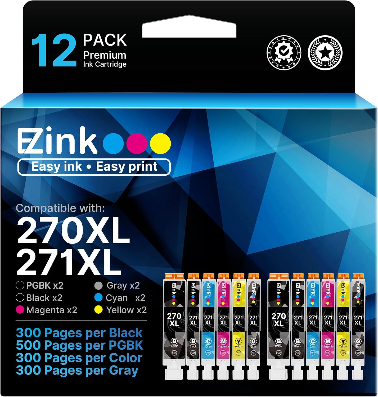 Detalle de E-Z Ink Replacement Ink Cartridges 12-Pack