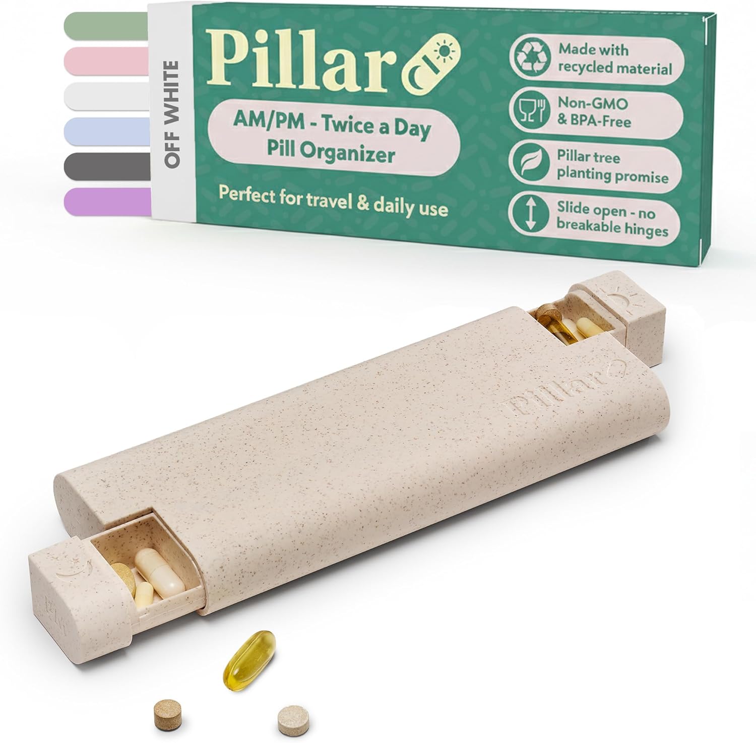 Detalle de Sequence Pillar AM/PM Pill Organiser (Off White) – 7 Days, 2 Times a Day, 14 Compartments