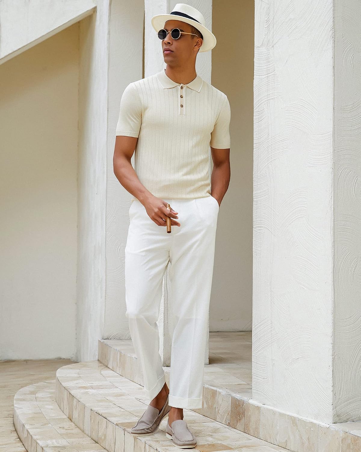 Detalle de Kallspin Men's Knit Polo Shirts Short Sleeve Jumpers for Golf, Beach and Summer Wear