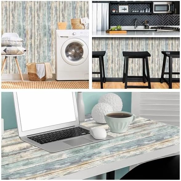 Detalle de Arthome WALL DECOR SWP200-9 plakfolie, blauwe houtlook, zelfklevend en afneembaar