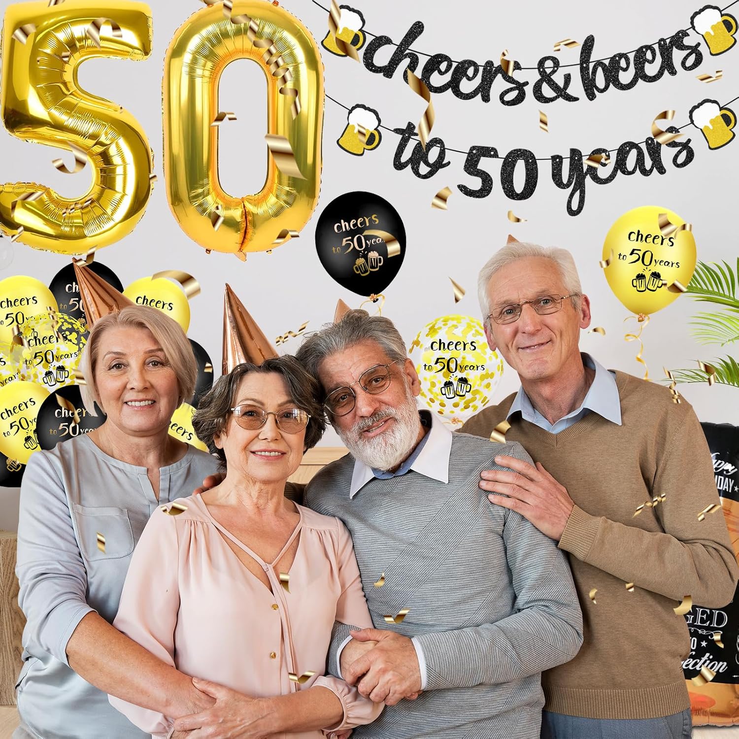 Thumbnail 3 de 50th Birthday Decorations set with “Cheers to 50 years” banner and foil number 50 balloons