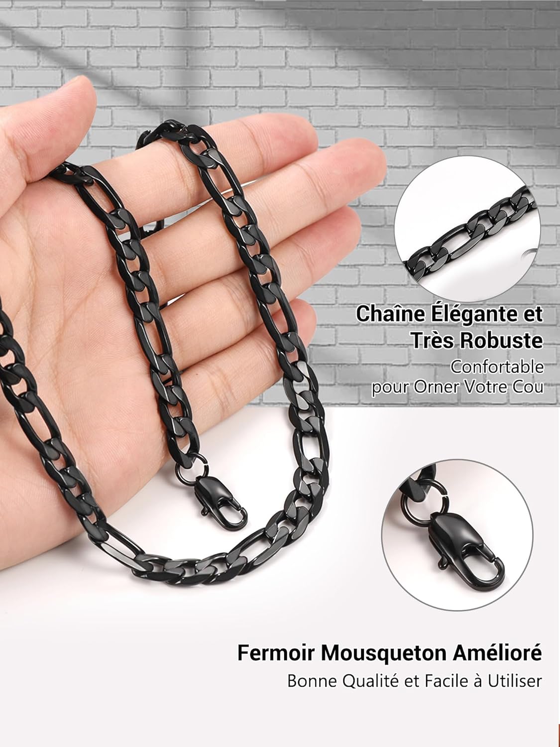 Thumbnail 3 de PROSTEEL Collier Figaro en Acier Inoxydable 316L – Maillon Alterné 3 en 1 (4/6/9/13 mm) – Longueurs 36 à 76 cm