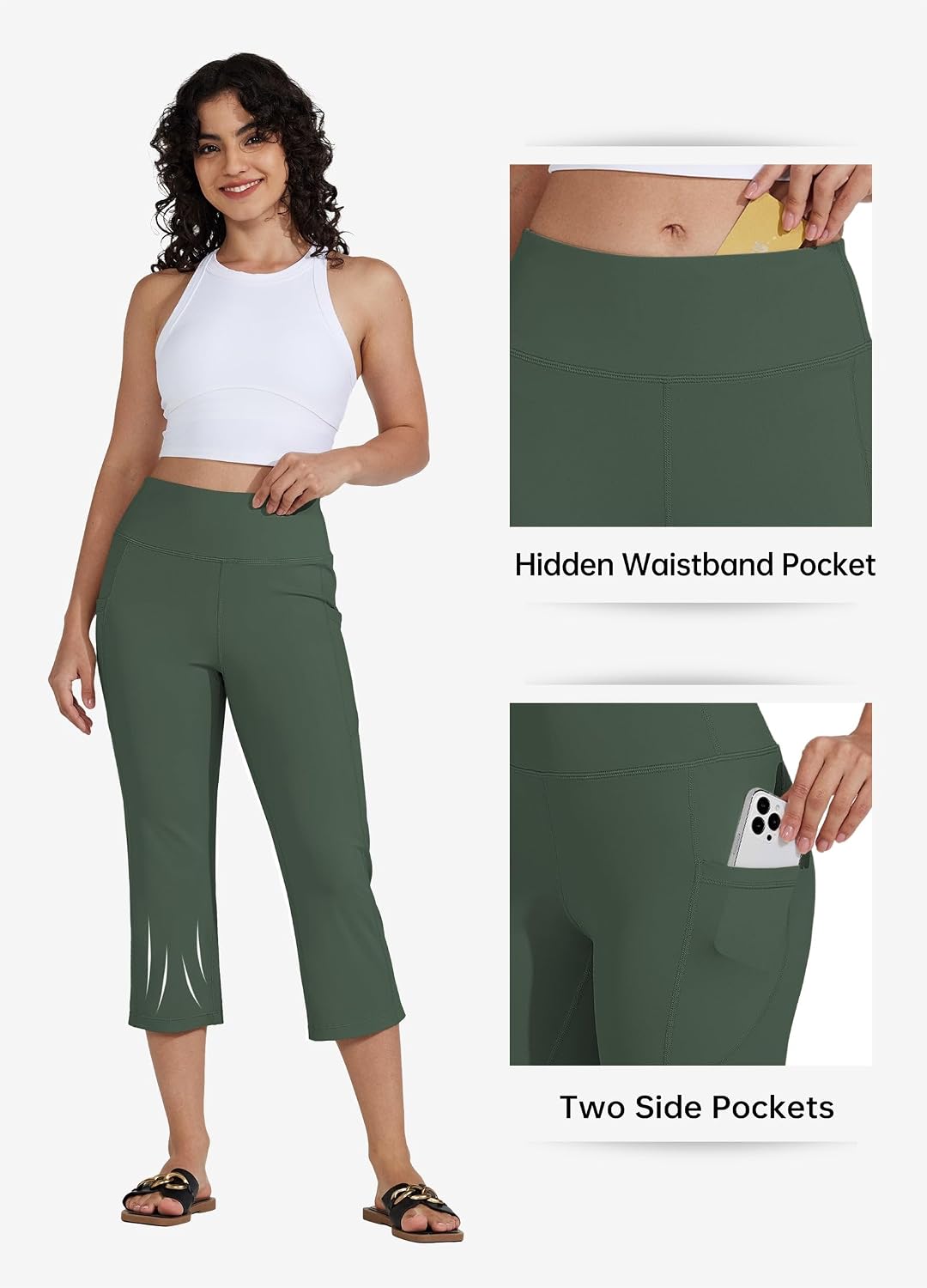 Detalle de Willit Women's Yoga Capris Pants: High-Waist, Straight-Leg 21" Capris