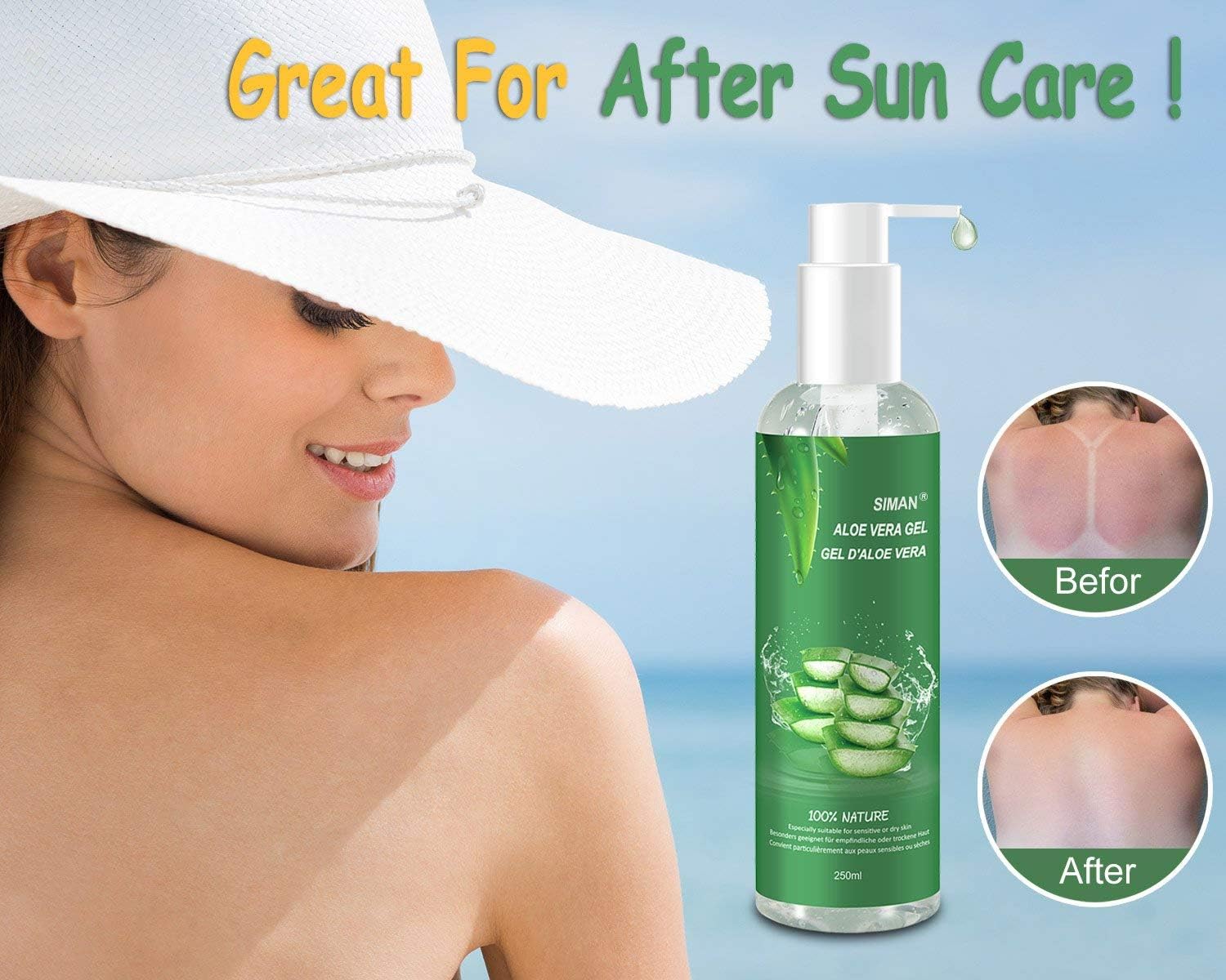 Thumbnail 3 de Aloe Vera Gel 100% Pur von Aloe Vera – naturreines Gel für Gesicht, Haare & Körper, beruhigend & pflegend, 250 ml