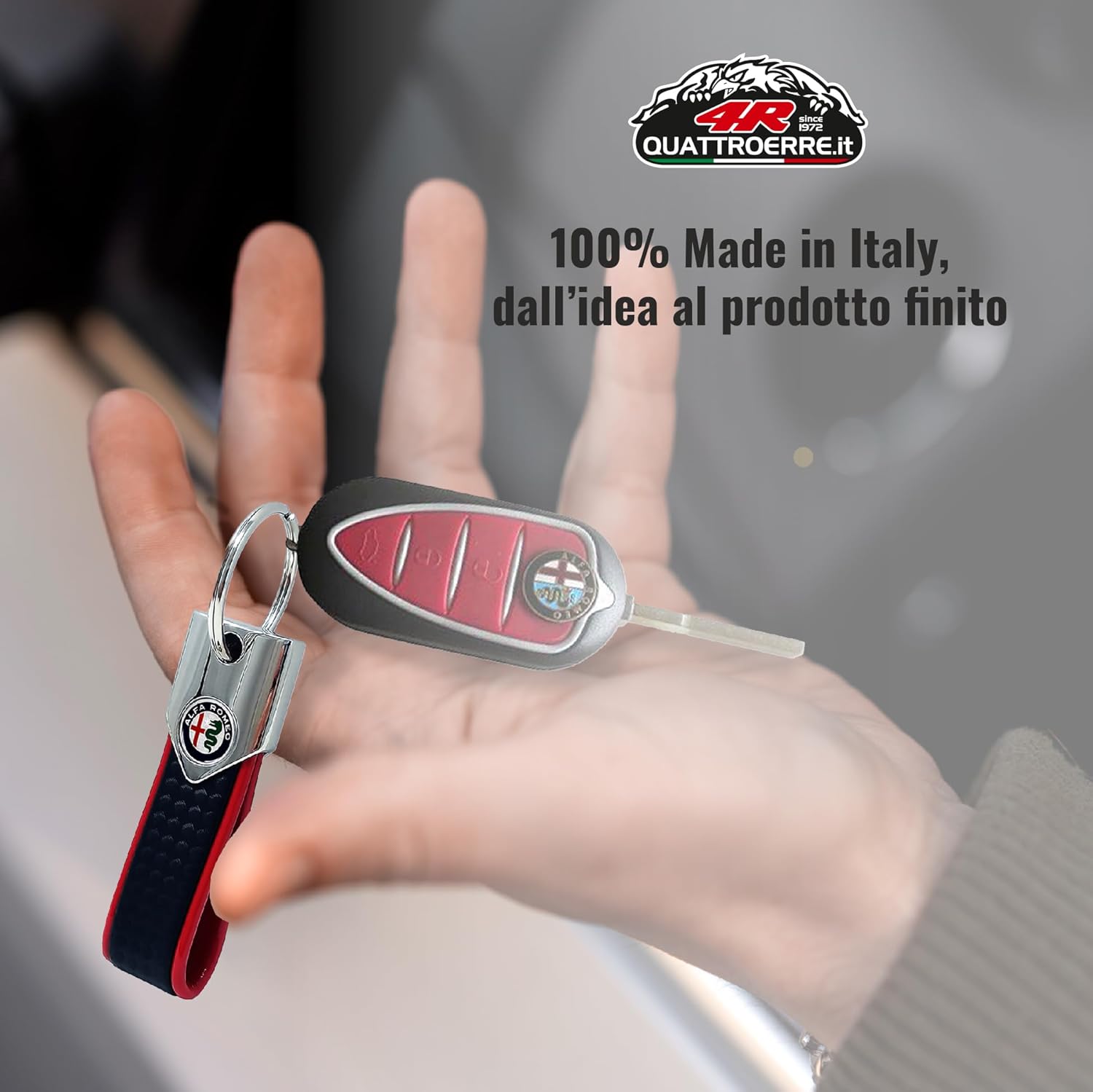 Detalle de Elite Alfisti Schlüsselanhänger Carbon Silber mit Alfa Logo – 4R Quattroer.it