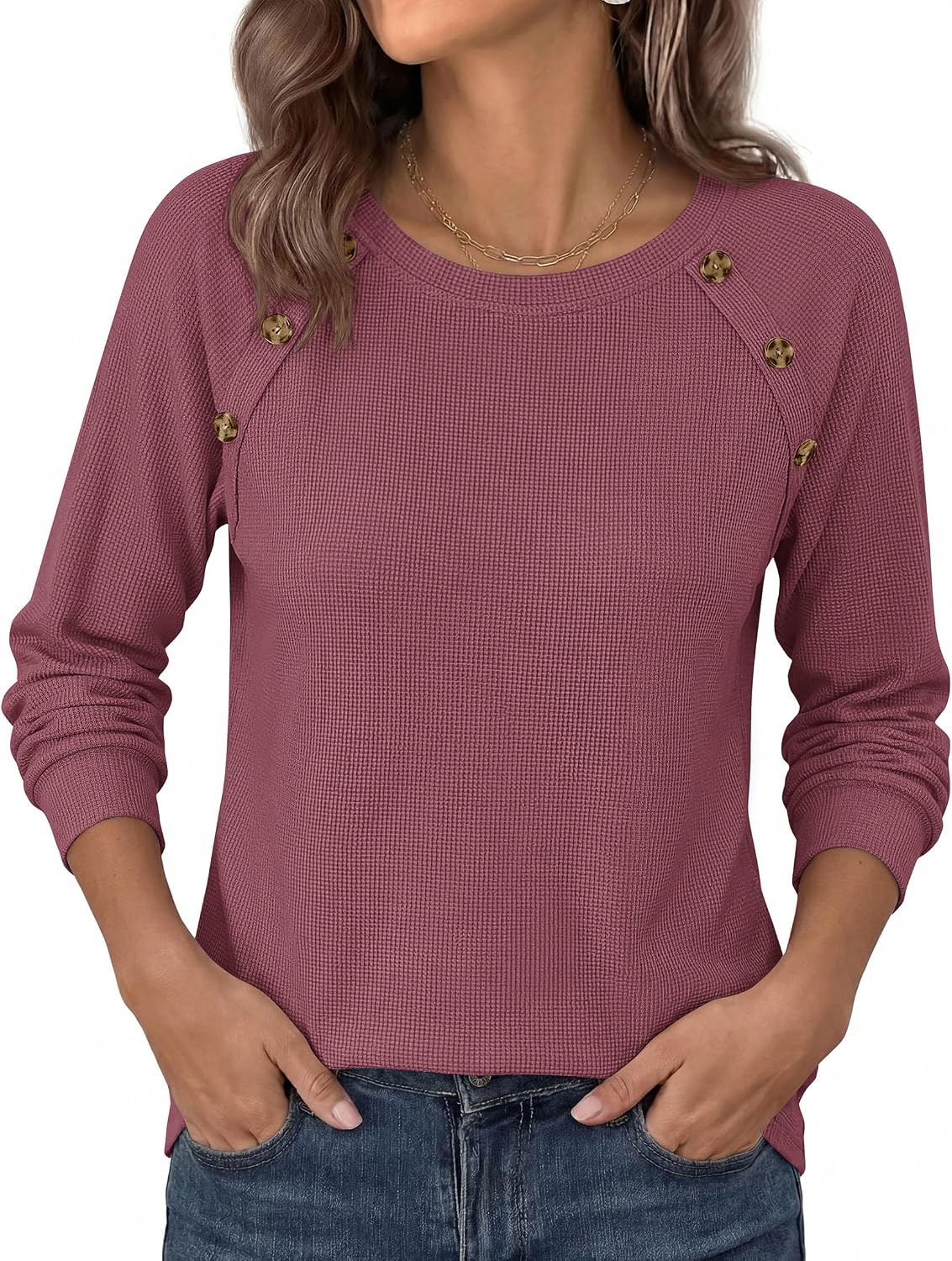 Thumbnail 6 de PRETTYGARDEN PR1559 Women's Waffle-Knit Tunic Top with Raglan Sleeves
