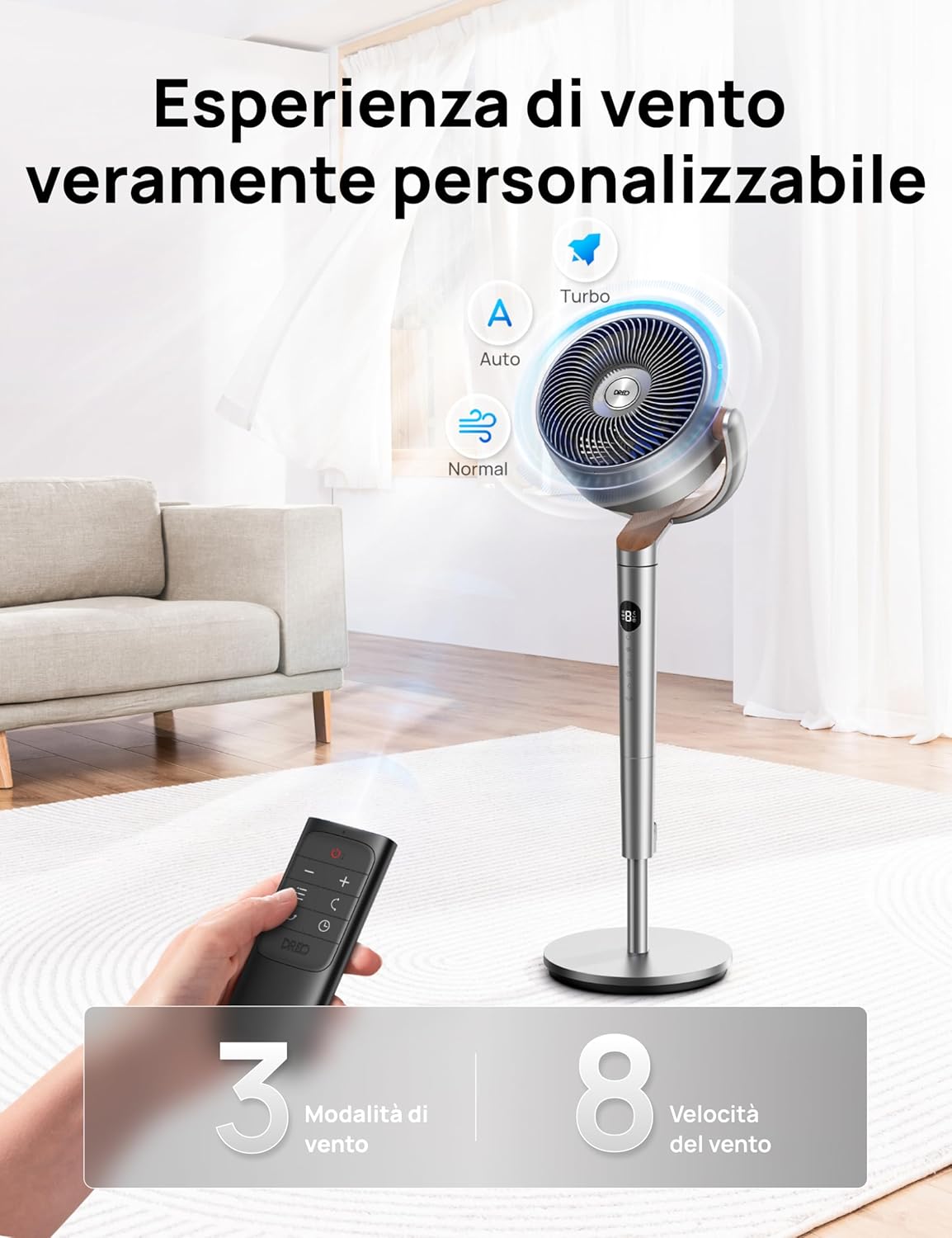 Detalle de DREO 23dB Ventilatore a Piantana: silenzioso, oscillante 120°+120° e potenza da aria in movimento