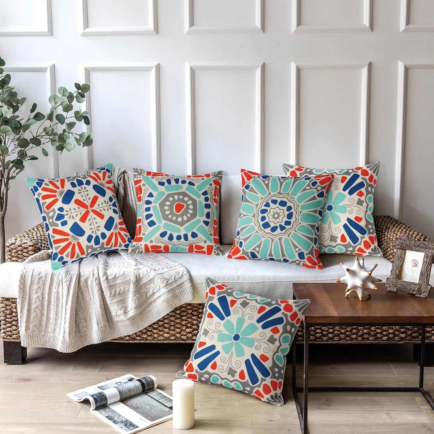 Detalle de Weldomcor Waterproof 18x18 inch Cushion Covers Set of 4 — Boho Outdoor Decor