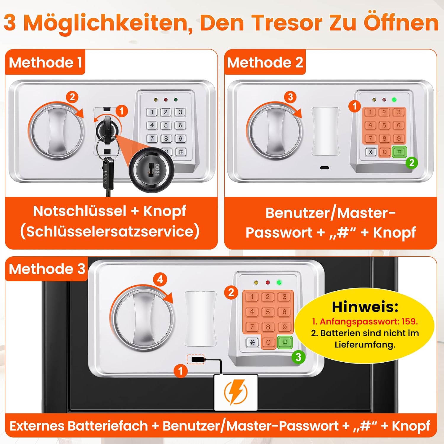 Detalle de Mejasg Safe Tresor Zuhause mit feuerfester Tasche – 15 L, USB-C, Alarm- und Silent-Modus, Wand- bzw. Möbeltresor