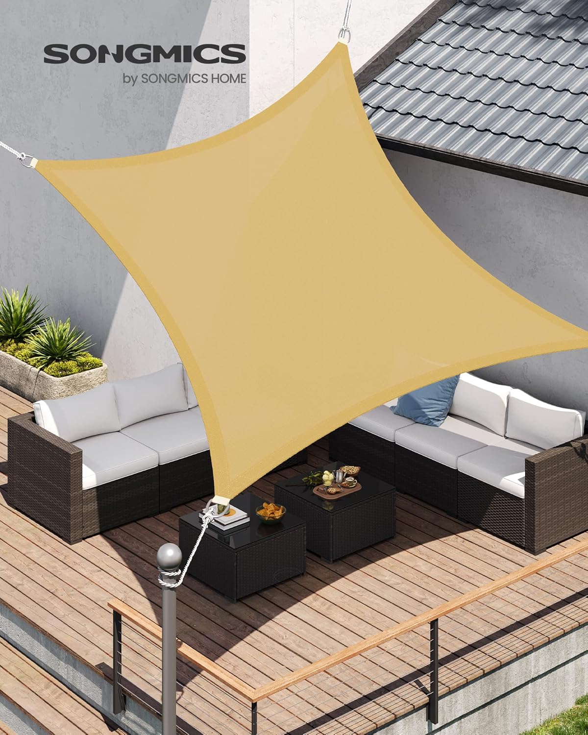 Thumbnail 1 de SONGMICS Voile d’Ombrage 3 x 3 m Jaune sable GSS33EYV1 – protection solaire et ventilation pour terrasse