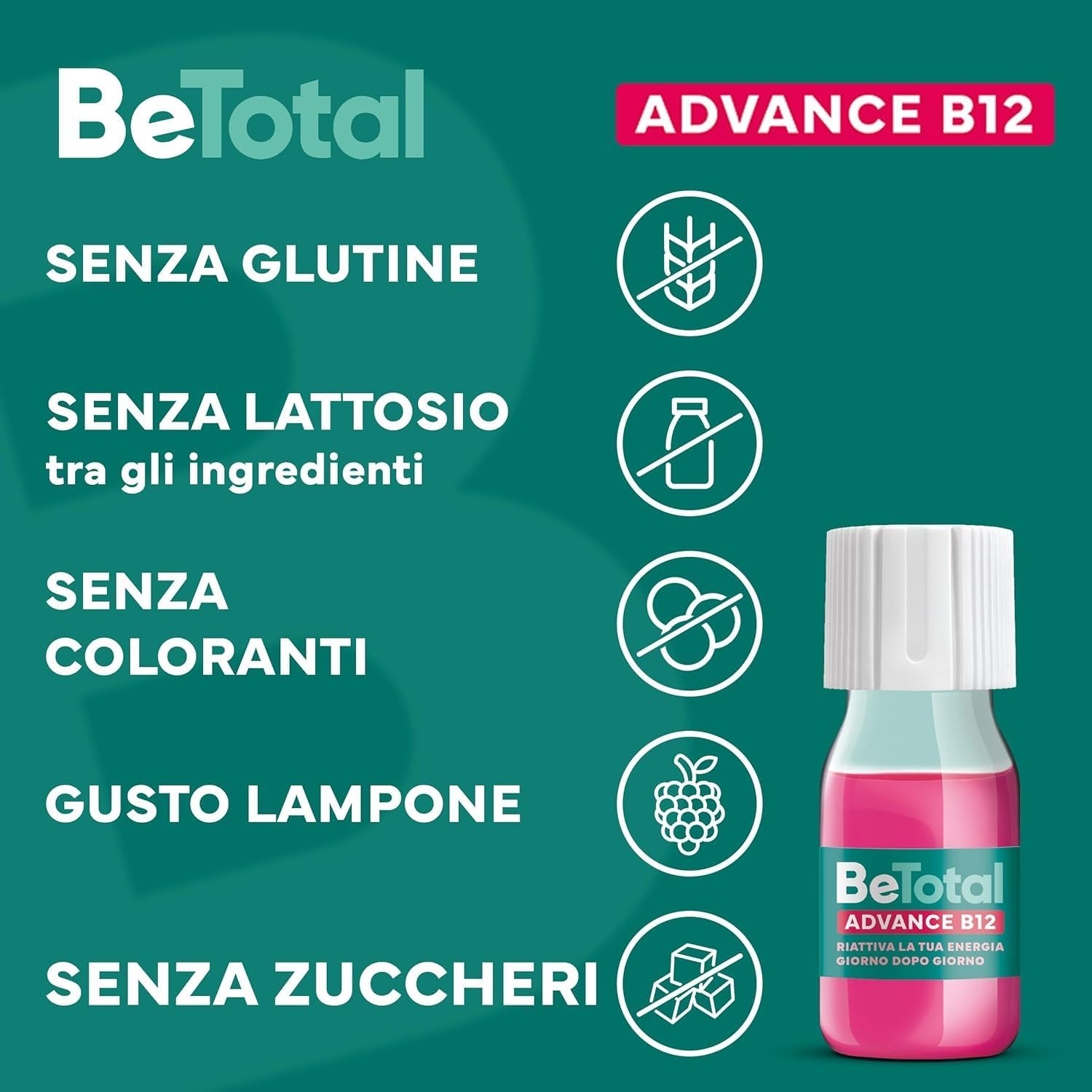 Thumbnail 4 de Be-Total Advance B12 Integratore Alimentare con Vitamina B12 – supporto per stanchezza dopo i 50 anni (3x15 flaconcini, gusto Lampone)