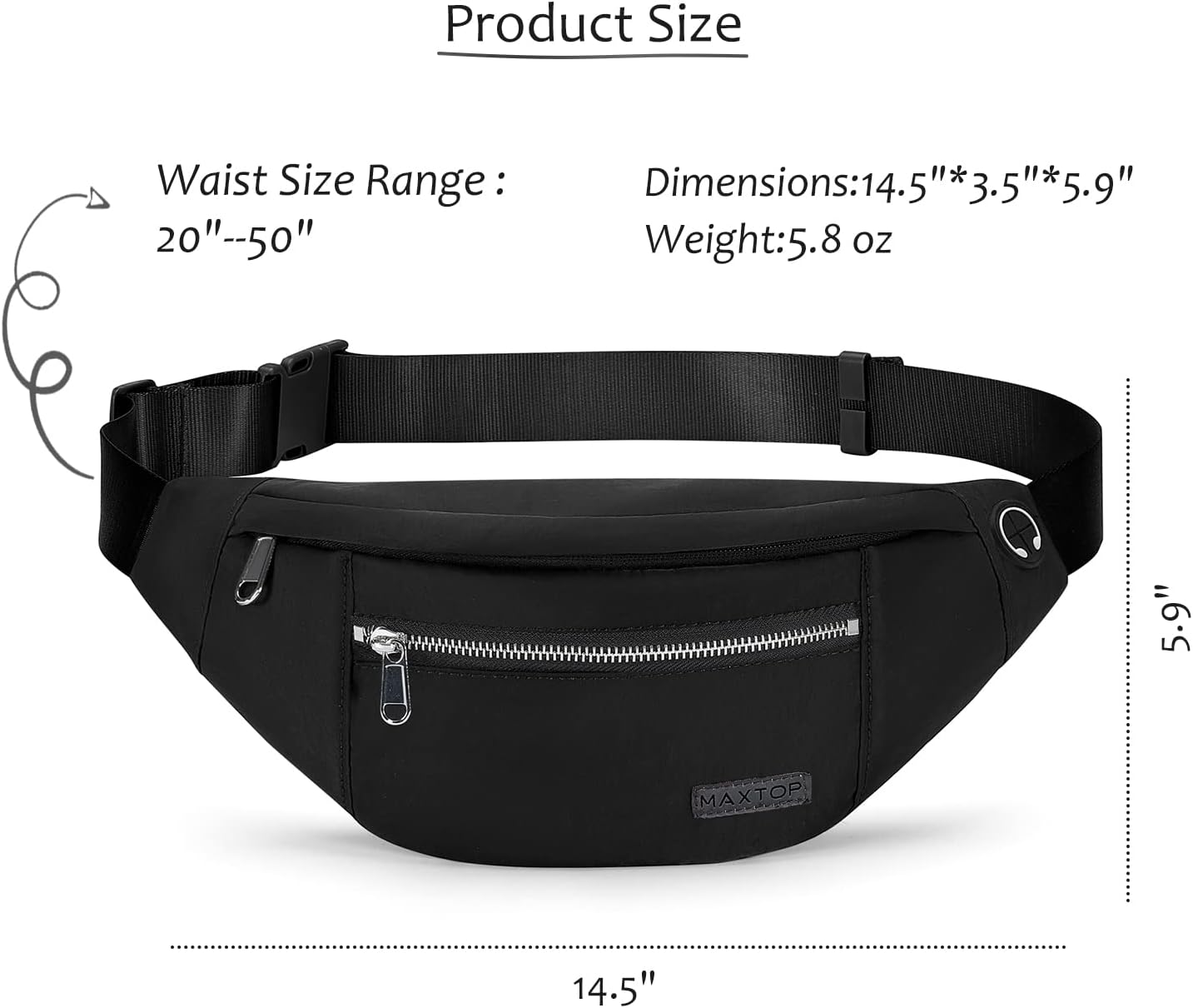 Detalle de MAXTOP riñonera unisex con 4 bolsillos y conector para auriculares