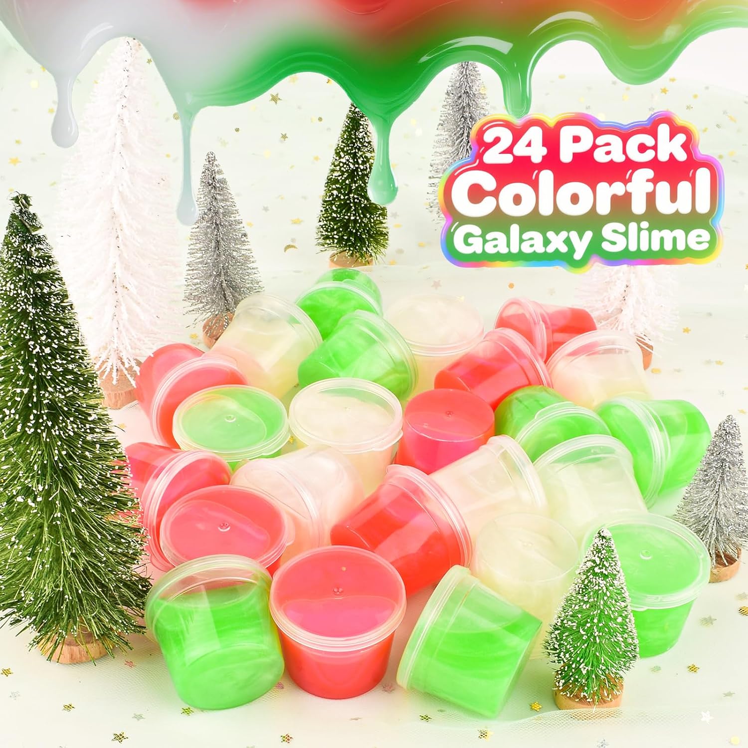 Detalle de Galaxy Slime 24 Pack in Red, Green & White – Non-sticky soft party slime cups for classroom prizes