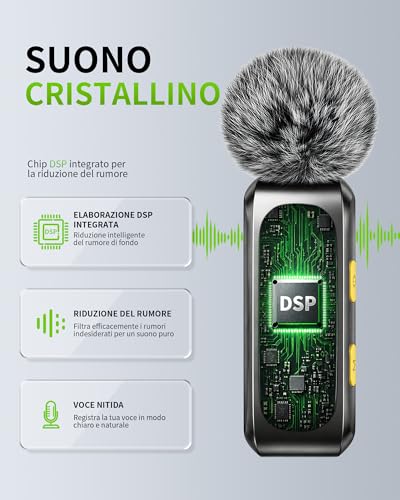 Detalle de CKOKC Mini Microfono Lavalier wireless per iPhone, Android e PC – condensatore da collo con riduzione del rumore
