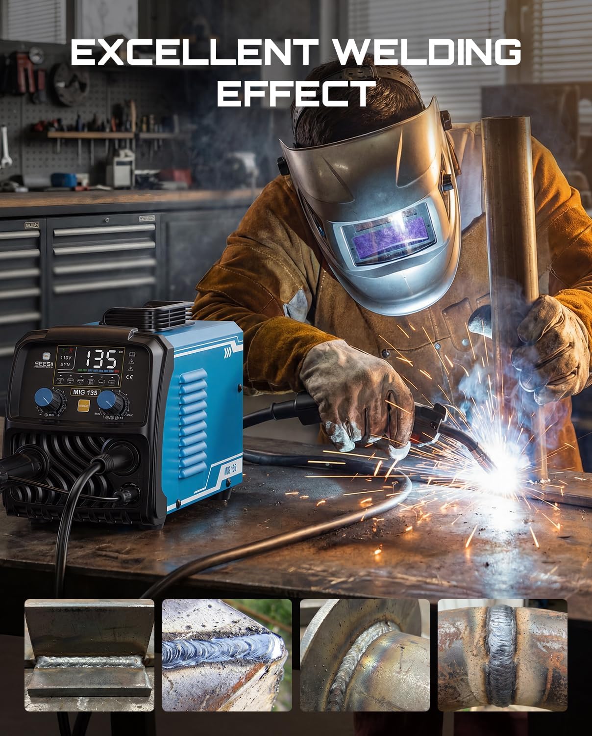 Thumbnail 3 de SEESII 135A MIG Welder (110V) — 3-in-1 Gasless Flux Core, Lift TIG, and Stick Welding Machine