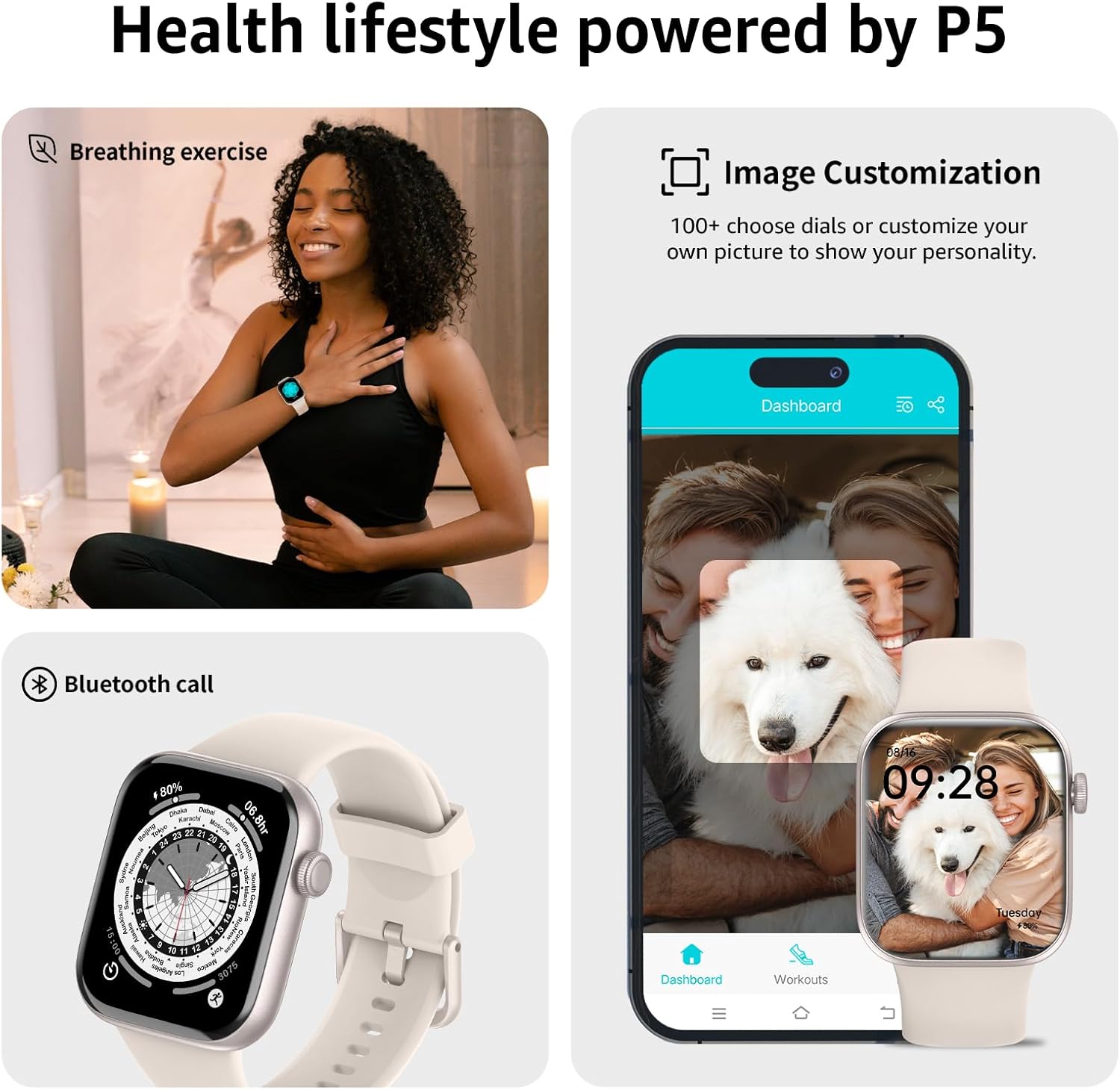 Thumbnail 4 de Smart Watch for Men & Women with Bluetooth Calling, 1.85" Fitness & Health Tracking (IP68, 140+ Sports) – H Band compatible