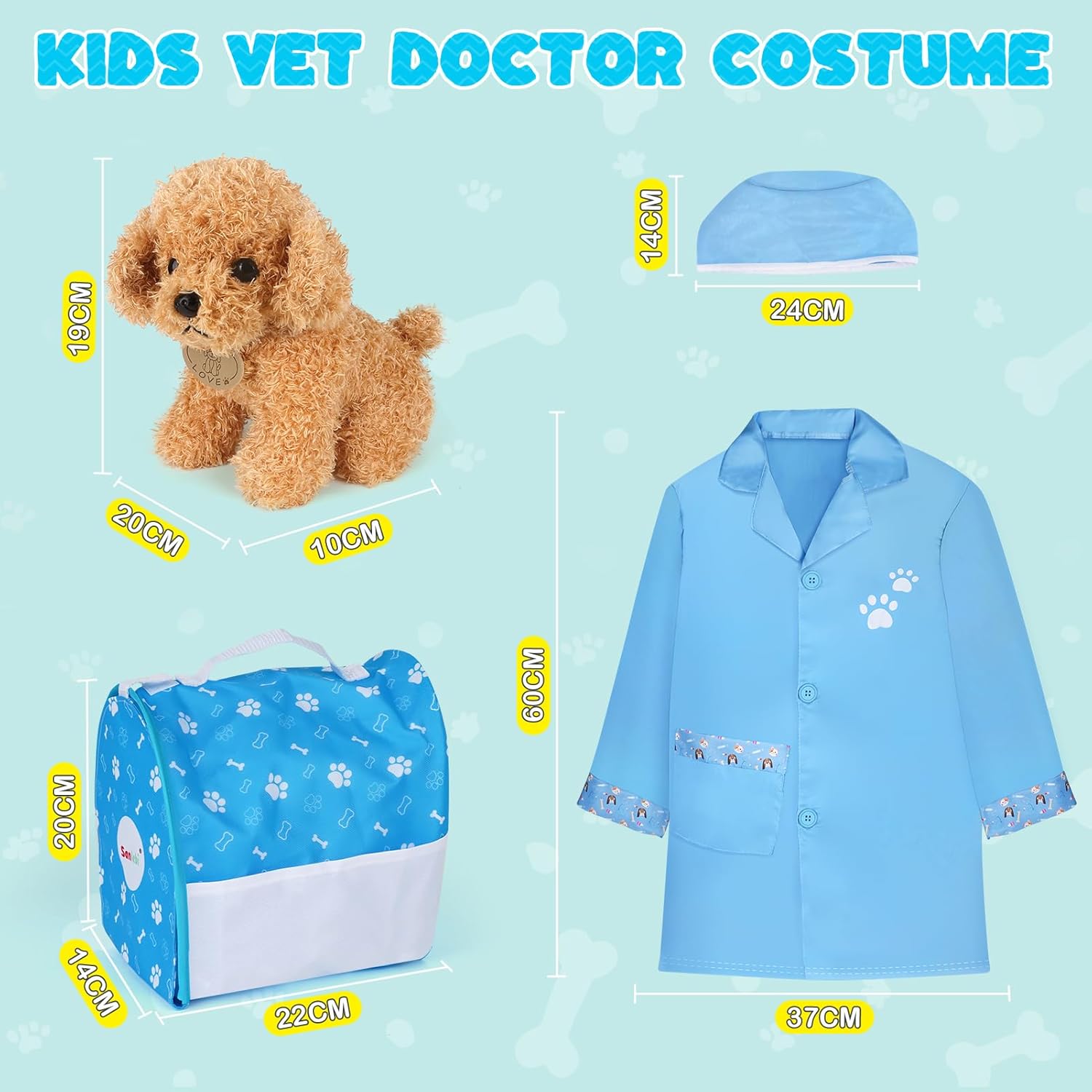 Thumbnail 5 de Sanlebi Doctors Set for Kids – Children’s Pet Vet Care Play Set with Doctor Costume, Plush Dog & 25-Piece Medical Kit (Blue)