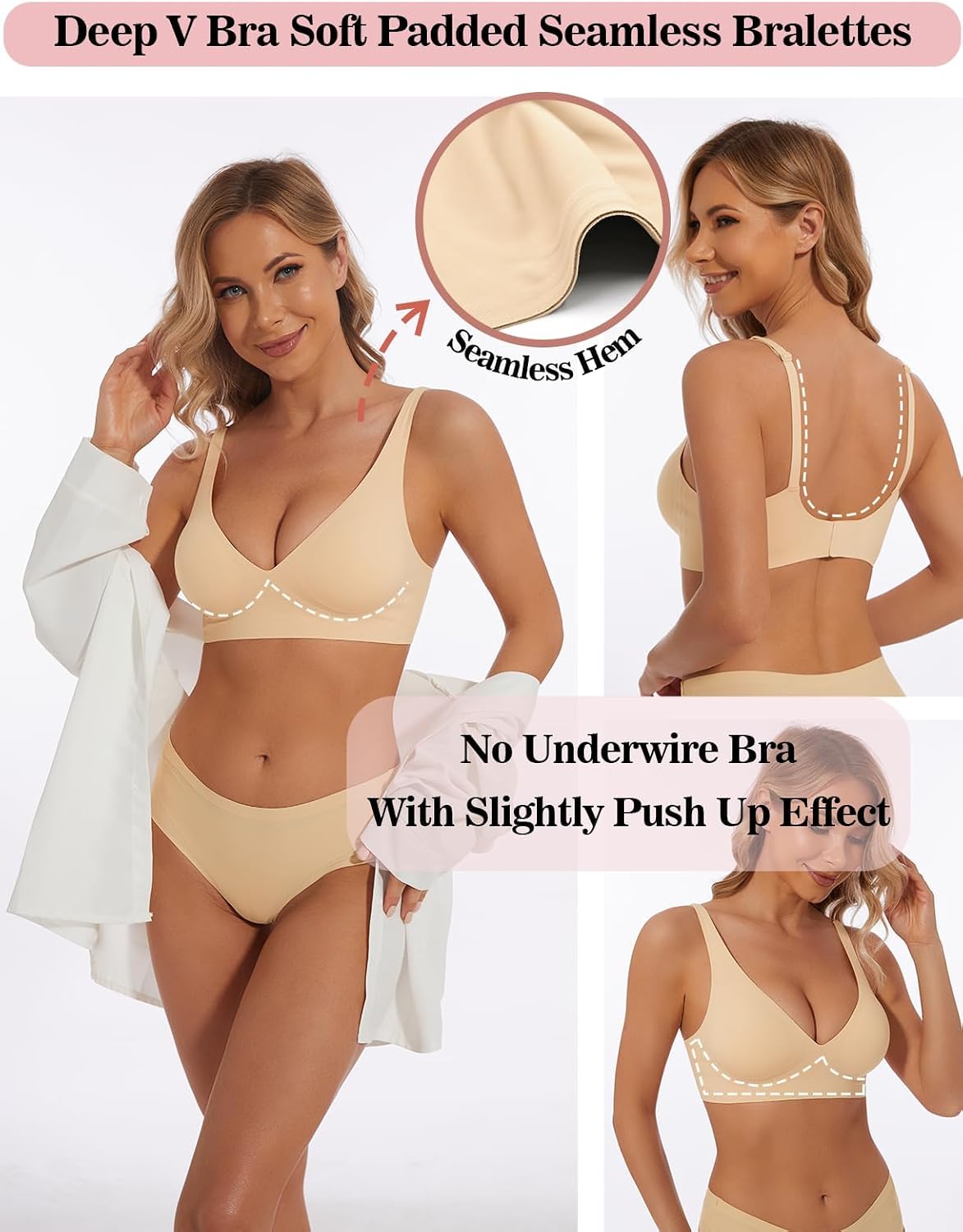Detalle 2 de Boufor Deep V Bra Low Cut Sexy Push Up Bralette